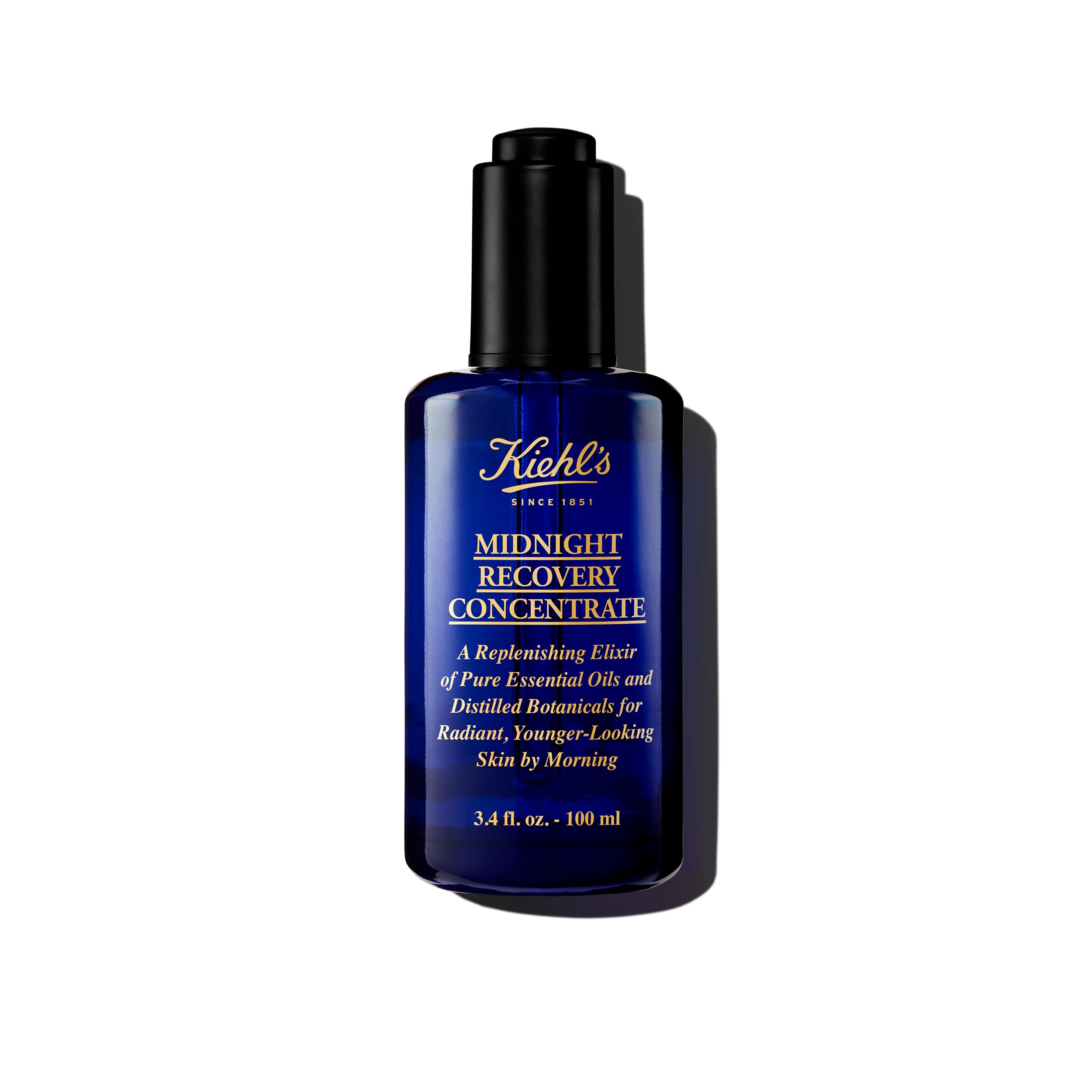 Kiehl's Midnight Recovery Concentrate - 3.4 fl oz Lightweight Facial Oil for Overnight Skin Renewal | Reduces Wrinkles, Brightens Complexion & Improves Texture | 99.4% Natural Ingredients | Perfect for Nighttime Skincare Routine & Travel Essentials