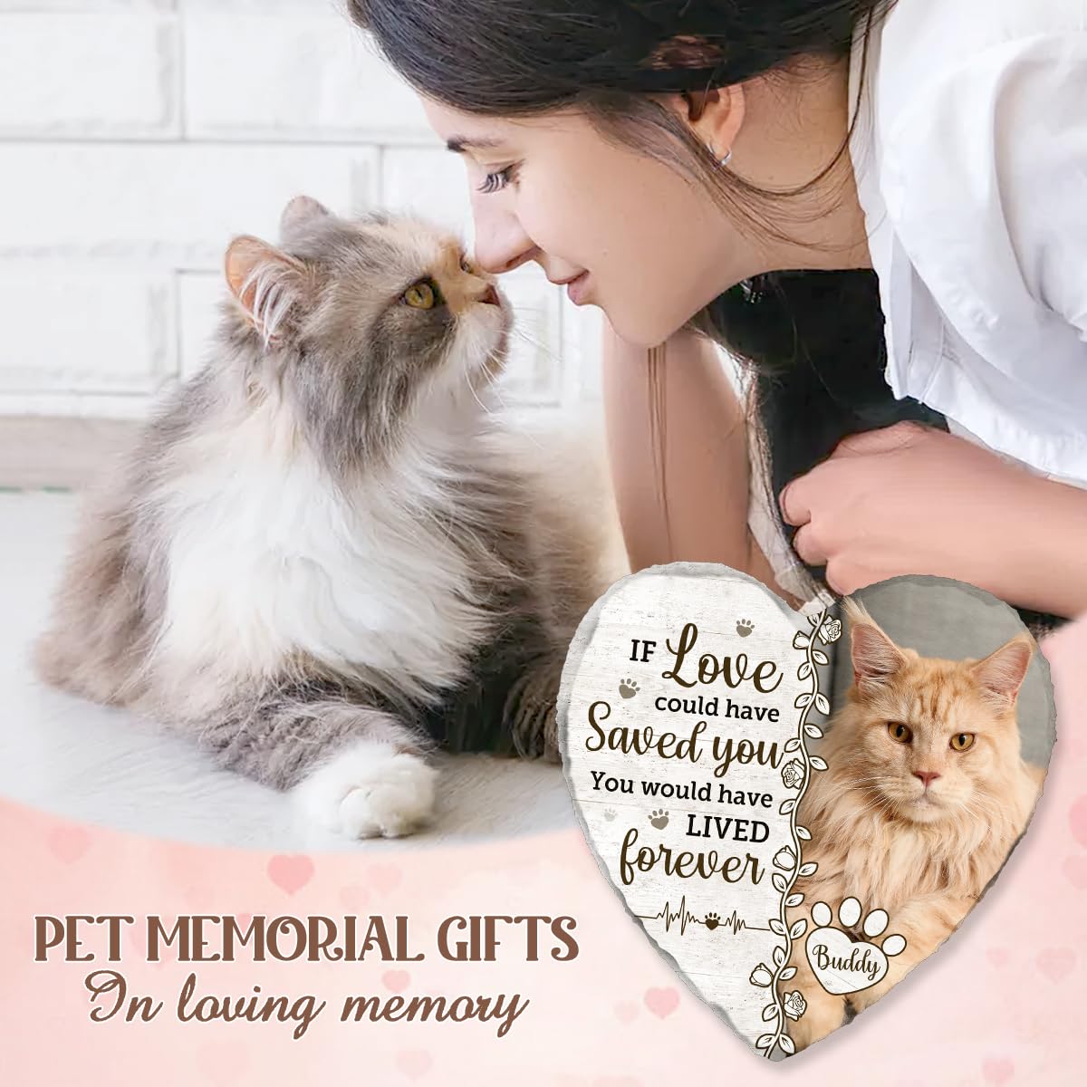 Personalized Cat Memorial Stone with Photo - Custom Pet Loss Gift for Cat Lovers | Sympathy Gift for Loss of Beloved Cat | In Loving Memory Keepsake | Perfect for Garden Memorials, Pet Graves & Healing After Losing a Feline Friend