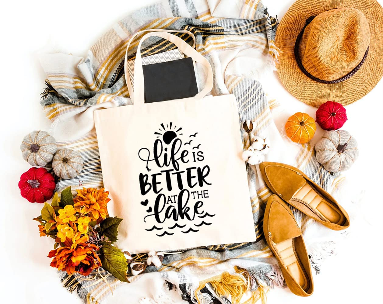 Stylish Reusable Canvas Tote Bag for Women - Eco-Friendly Grocery Shopping Shoulder Bag | Perfect Lake Day Accessory & Funny Gift for Girls