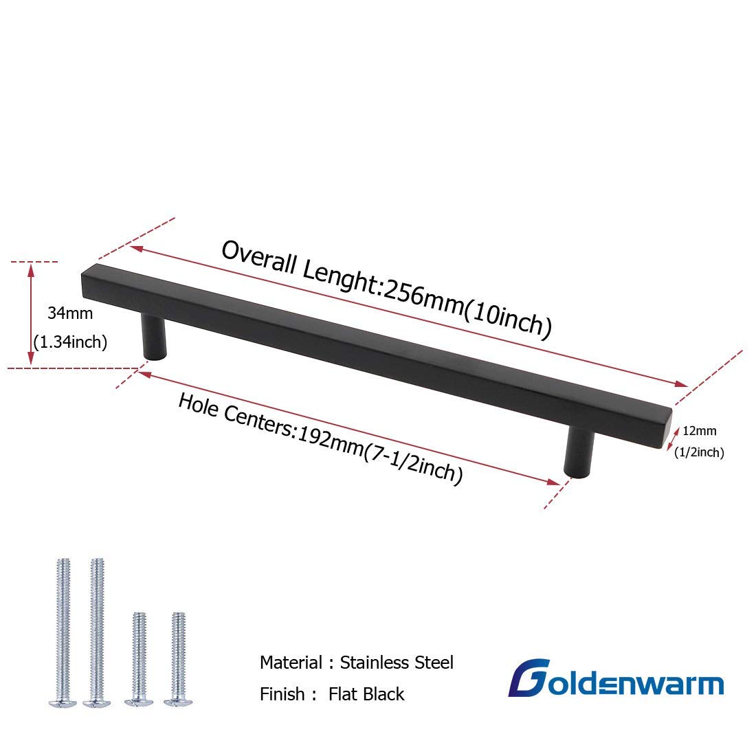 8 Pack Black Matte Cabinet Pulls - Square Drawer Handles for Kitchen & Dresser (7-1/2 inch Hole Centers) - Durable Hardware Upgrade