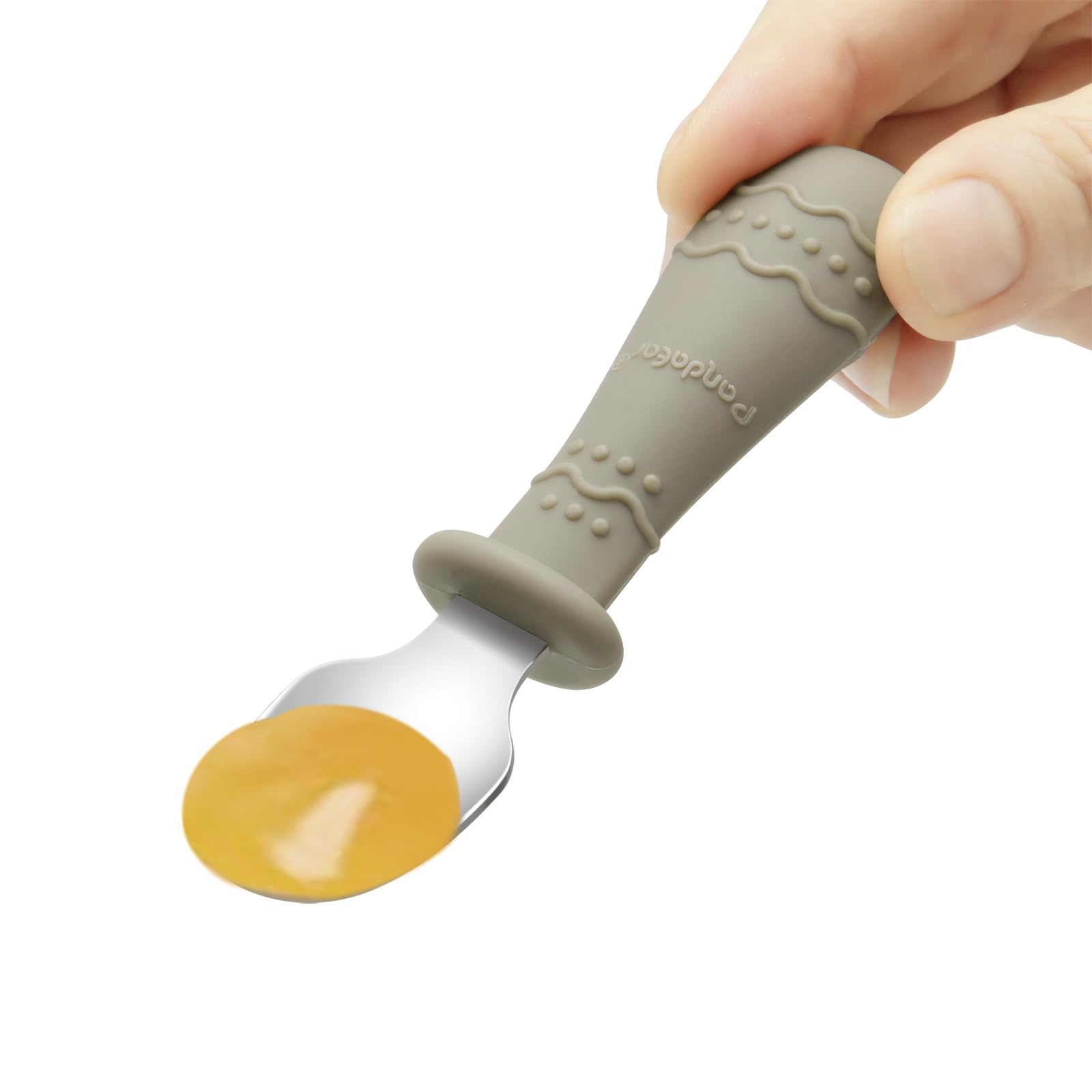 PandaEar Toddler Utensils Set - 6 Pack Kids Spoons and Forks, 18/8 Stainless Steel with Food Grade Silicone Handle, Dishwasher Safe Baby Silverware (Light Tan/Walnut/Blue) - Perfect for Home, Travel, and Daycare Use