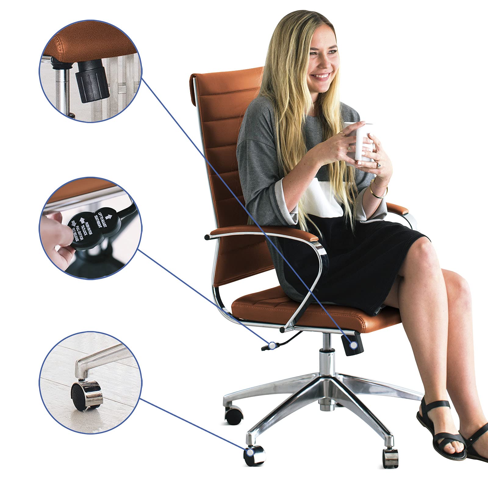 Modway Jive Ribbed High Back Executive Swivel Office Chair with Arms - Ergonomic Desk Chair for Home & Office, Adjustable Height & Tilt, Comfortable Terracotta Fabric - Perfect for Long Work Hours, Gaming, and Study Sessions