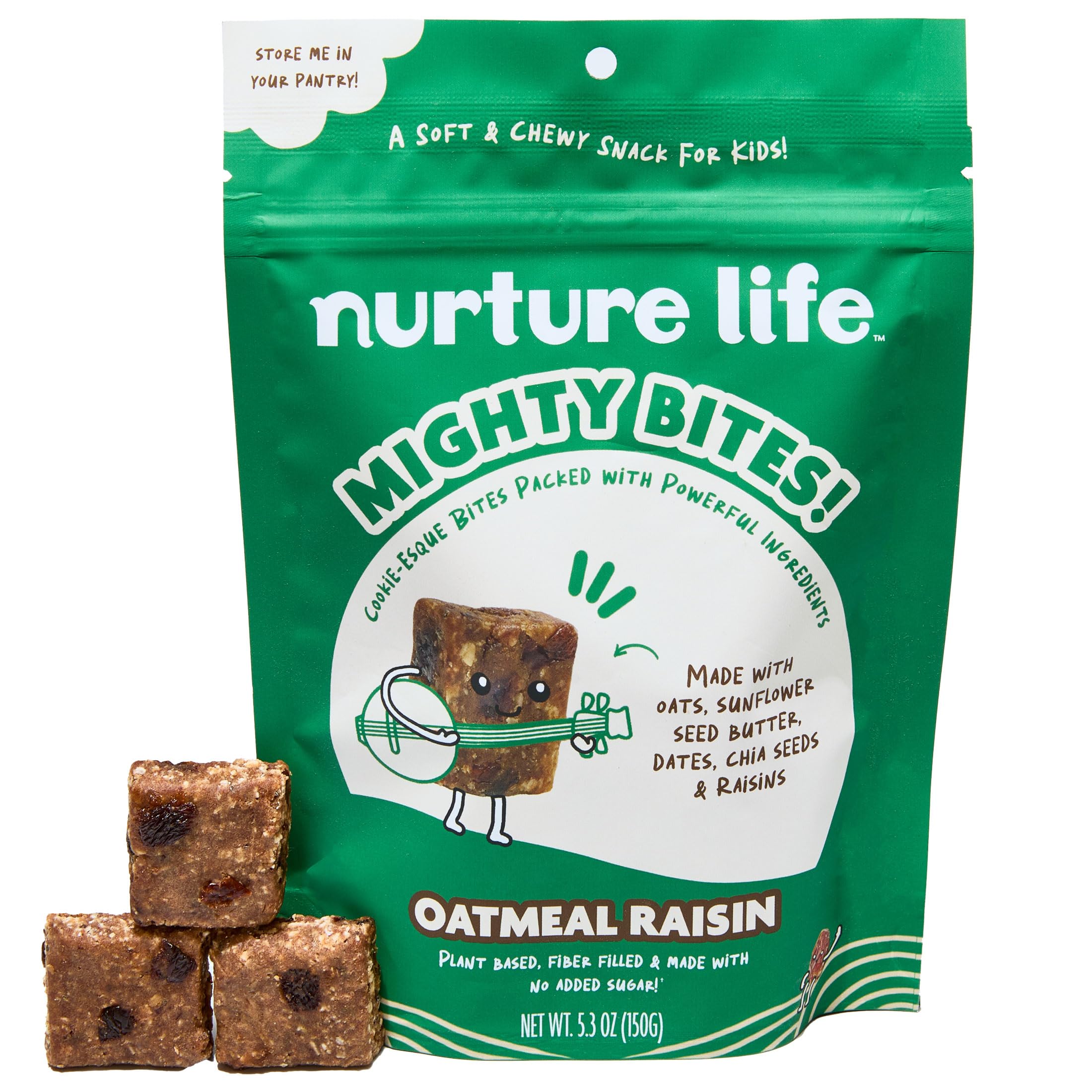 Organic Oatmeal Raisin Mighty Bites for Kids & Toddlers - High Protein, High Fiber, Low Sugar Healthy Snacks - Plant-Based Small Size Bites - Perfect for Lunchboxes, After-School Snacks & On-the-Go Nutrition (1 Pack, 15 Bites)