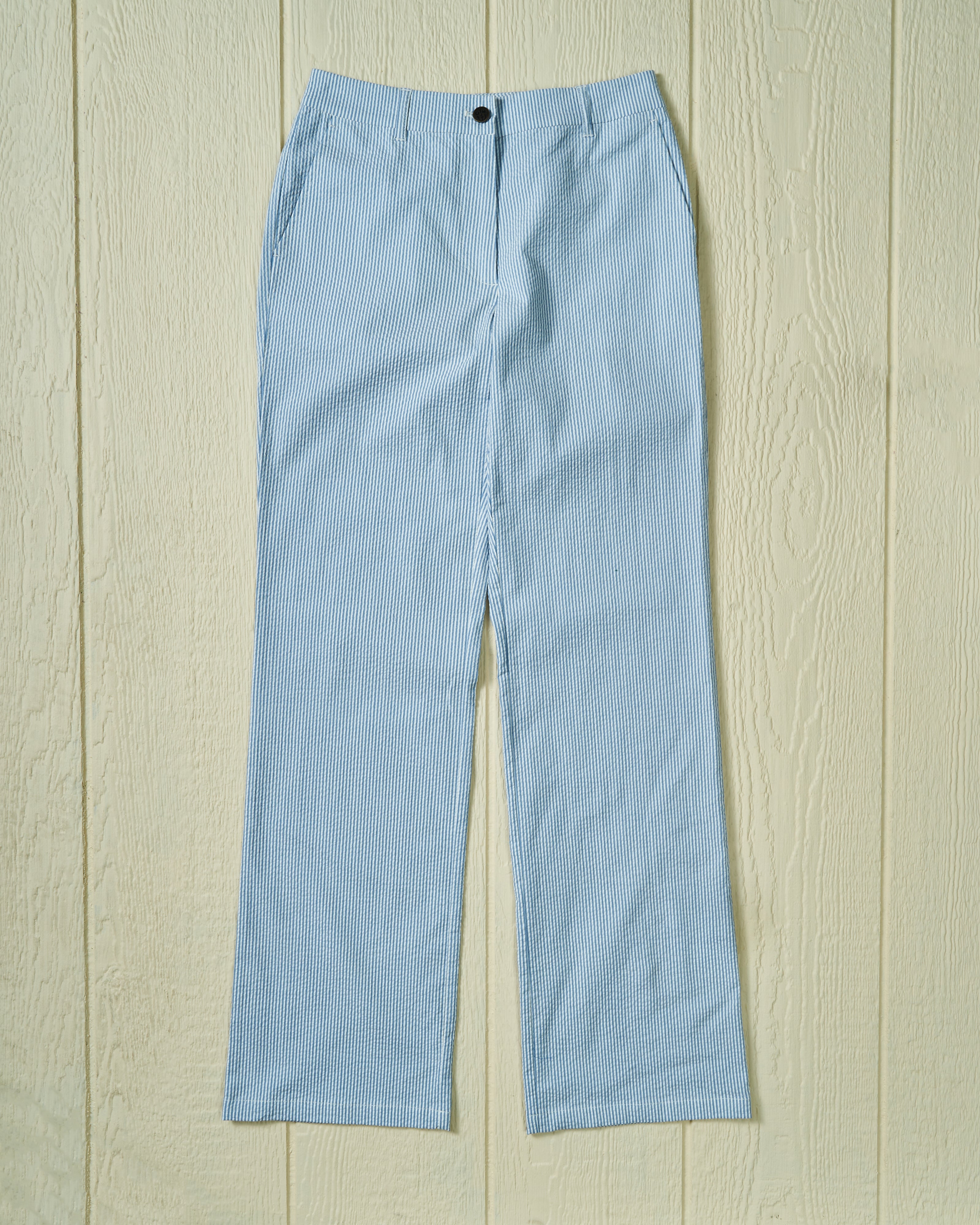 Women's Relaxed Blue Seersucker Pants - Comfortable Casual Summer Trousers for Work, Travel & Everyday Wear