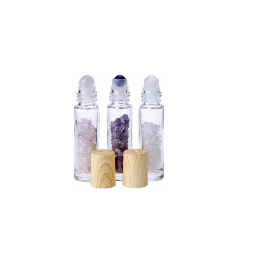 10ml Glass Roller Bottles with Gemstone Roller Balls - Essential Oil Roller Bottles for Travel, Aromatherapy & Perfume - Includes Crystal Chips Inside (10 Pack) - Perfect for DIY Essential Oils, On-The-Go Aromatherapy & Gift Giving