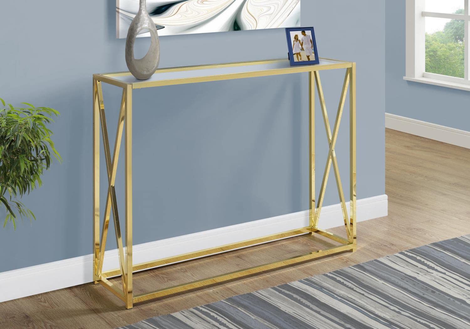 Monarch Specialties I Accent Console Table - Gold Finish Modern Entryway Sofa Table for Living Room, Hallway & Bedroom Decor