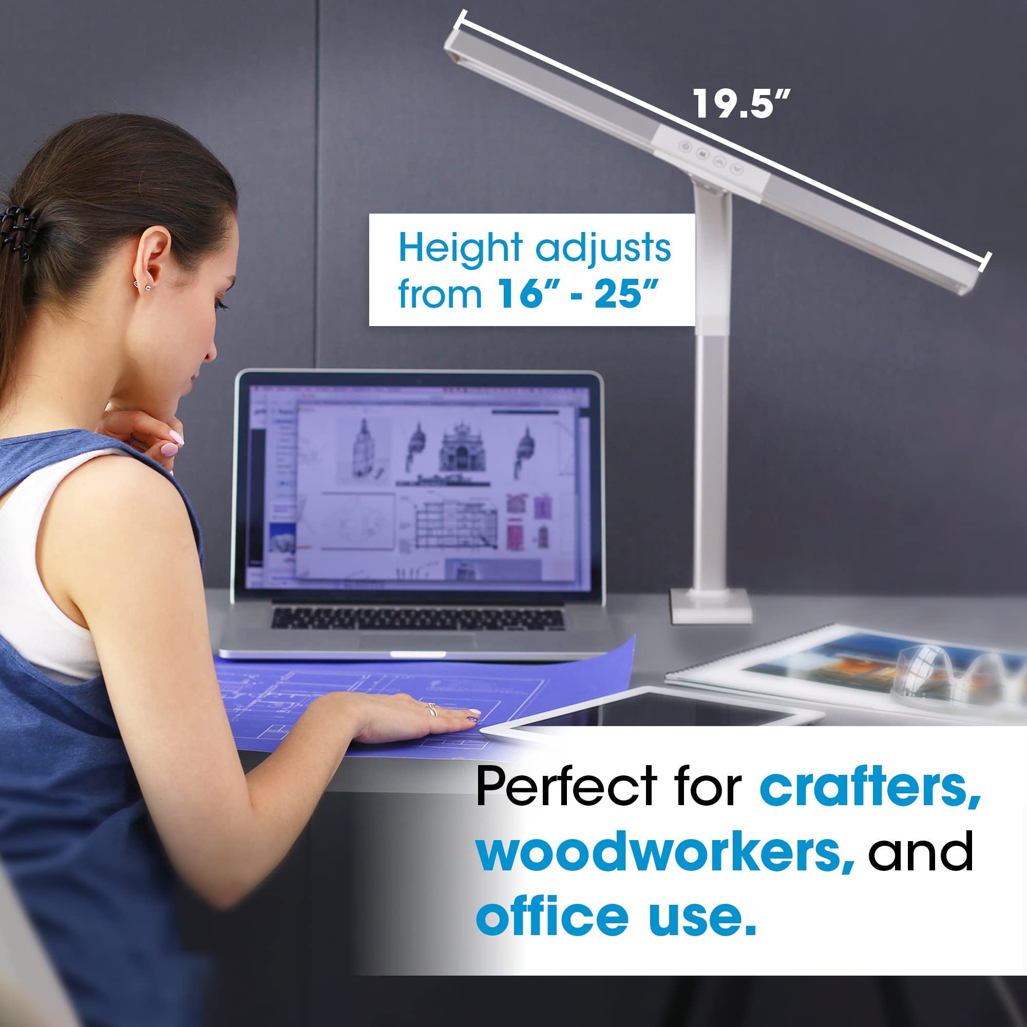 OttLite LED Desk Lamp with Sturdy Clamp - Wide Adjustable Dimmable Lighting, 5 Brightness Settings & Natural Daylight LEDs for Home Office, Computer Desk, Dorm Room, Workbench - Perfect for Reading, Studying & Crafting