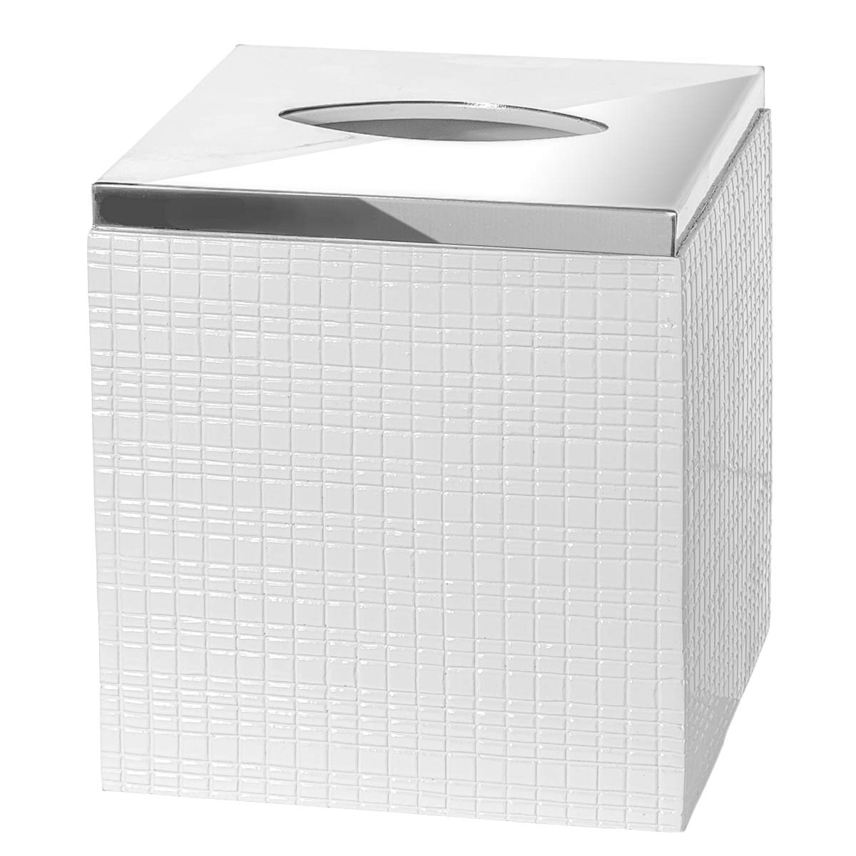 Elegant Estella White Square Tissue Box Cover - Decorative Bathroom Tissue Holder with Modern Design for Home & Office Decor | Perfect for Bathrooms, Living Rooms, and Guest Rooms