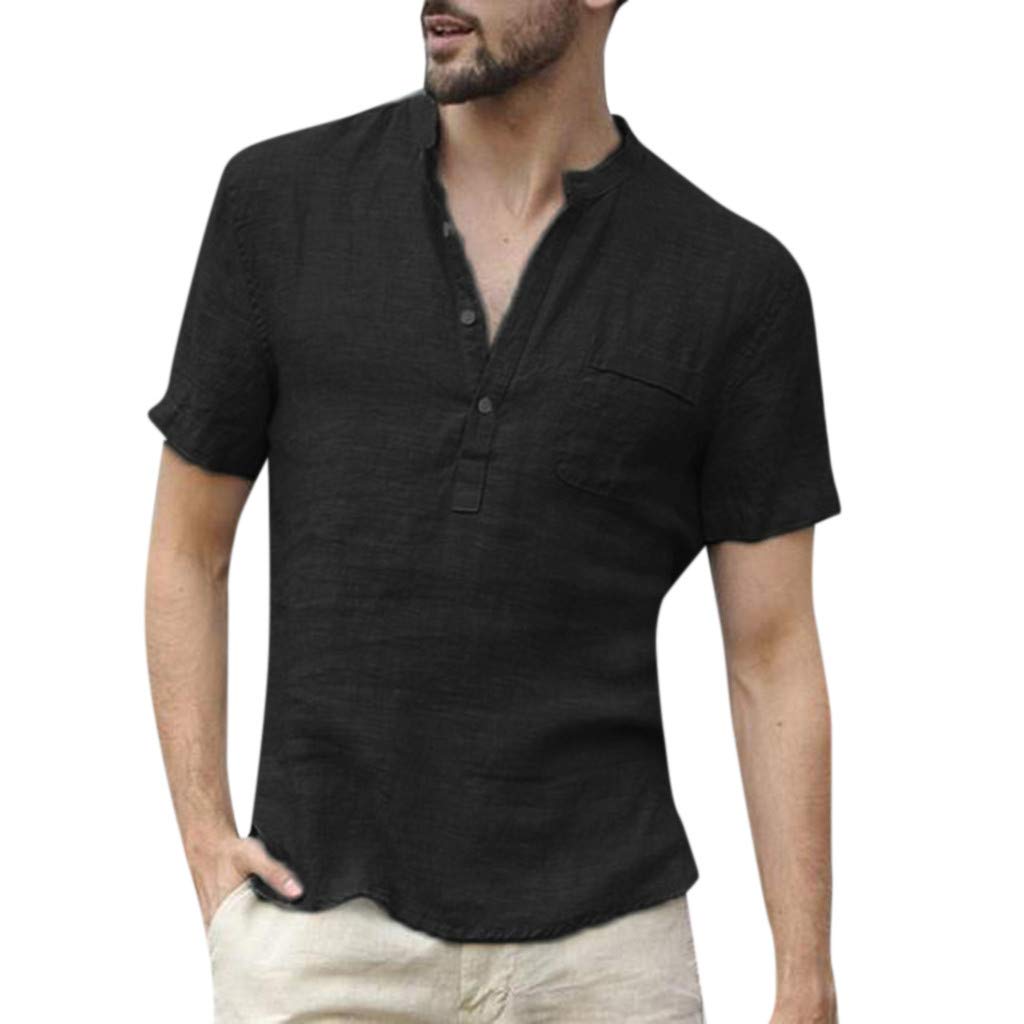 Retro Linen Short Sleeve T-Shirt for Men - SOID Baggy Cotton Blouse in Multiple Colors | Casual Wear, Summer Outfits & Vintage Style