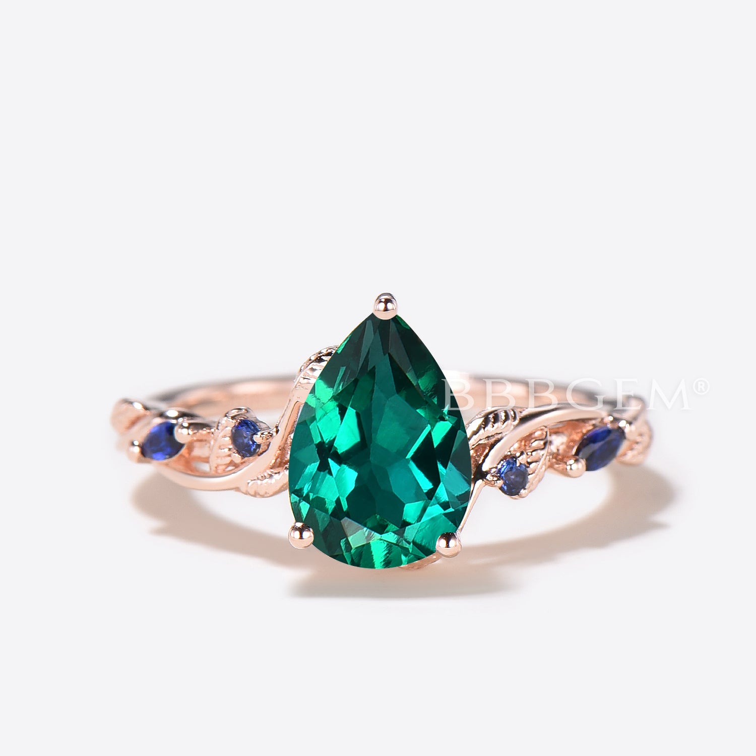 Natural Teardrop Green Emerald Engagement Ring - Vintage Inspired Emerald & Sapphire Bridal Ring for Wedding, Proposal & Anniversary Gifts