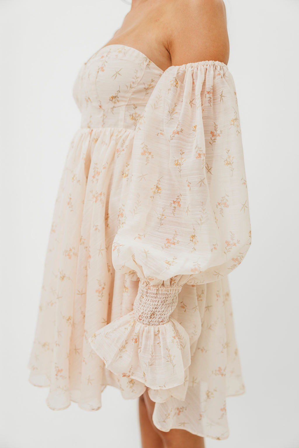 Kennedy Floral Mini Maternity Dress in Cream - Bump Friendly Summer Dress for Pregnancy, Baby Shower & Photoshoot