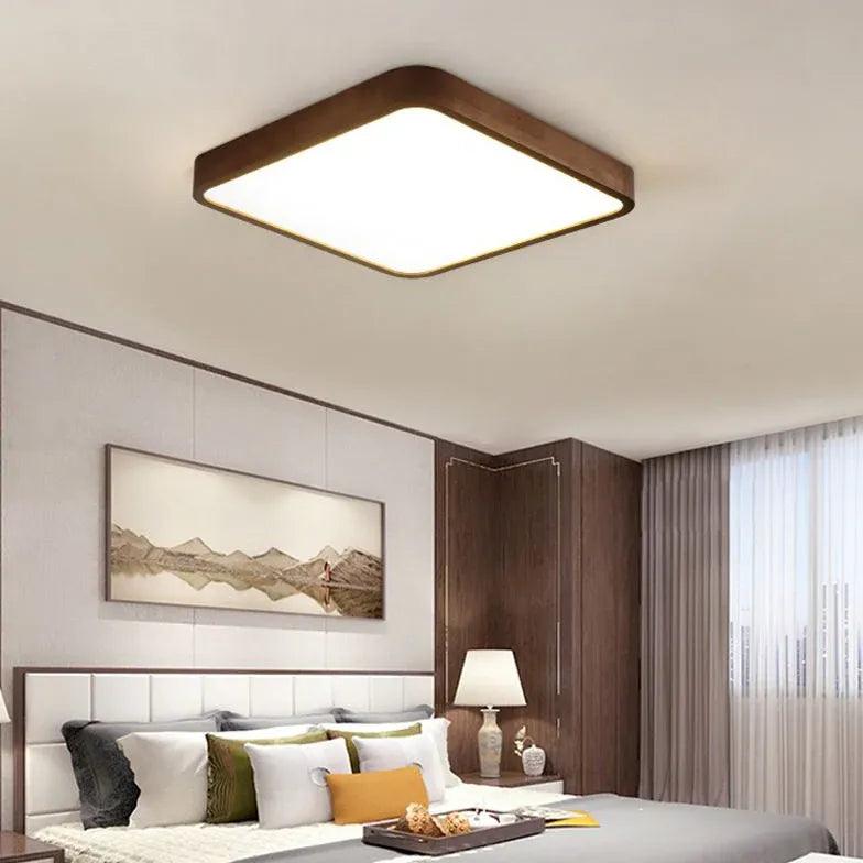Modern Wooden Flush Mount Ceiling Light Fixture - Warm & Elegant LED Lighting for Bedroom, Living Room, Dining Room - Energy Efficient Home Decor