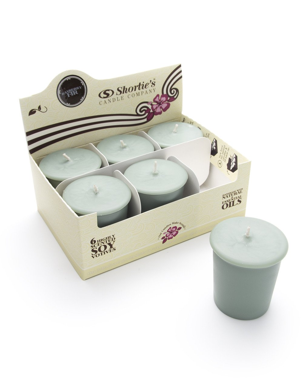 Bayberry Fir Soy Votive Candles - Natural Scented Candles with Essential Oils - 6 Pack Green Eco-Friendly Votive Candle Refills - Christmas Holiday Decor & Home Aromatherapy Gift Set