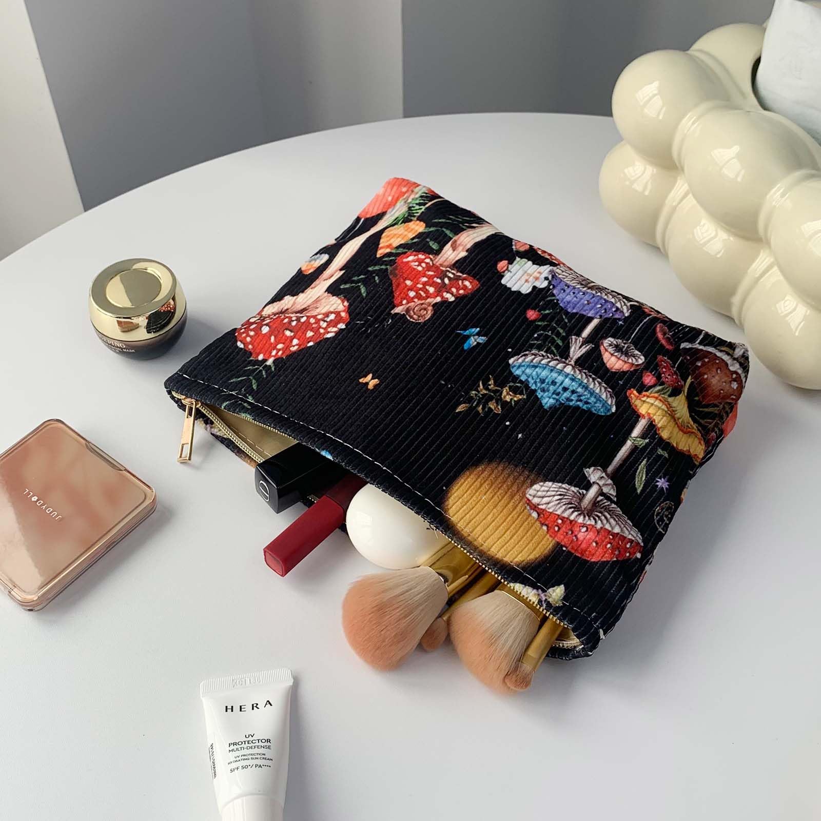 Cute Mushroom Makeup Bag with Zipper - Soft Cosmetic Pouch for Women | Halloween Christmas Gift & Travel Storage