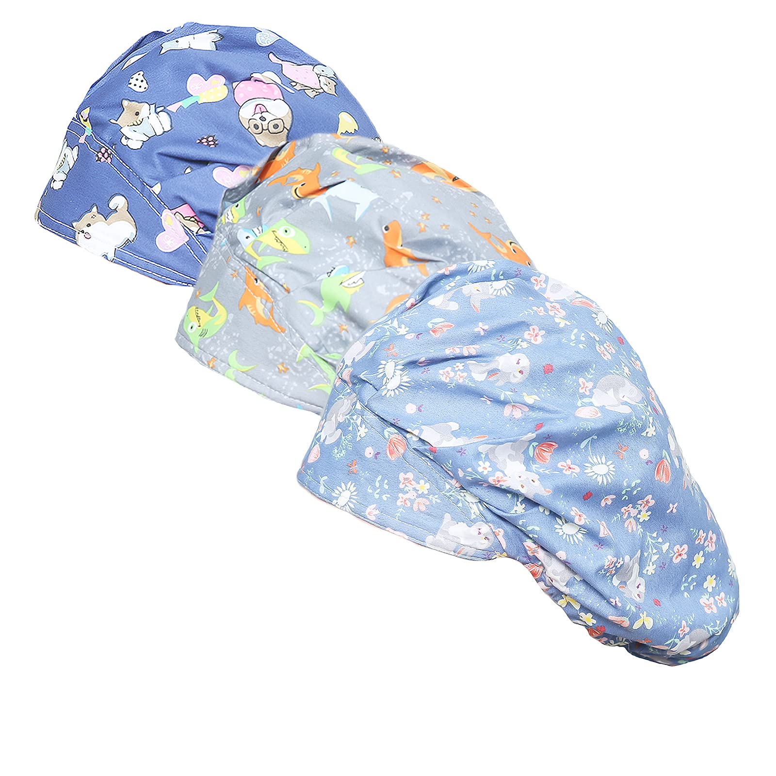 DREYOLIFE 3-Pack Cotton Bouffant Hats with Sweatband - Soft & Breathable Hair Caps for Nurses, Chefs, Salon & Hospital Use