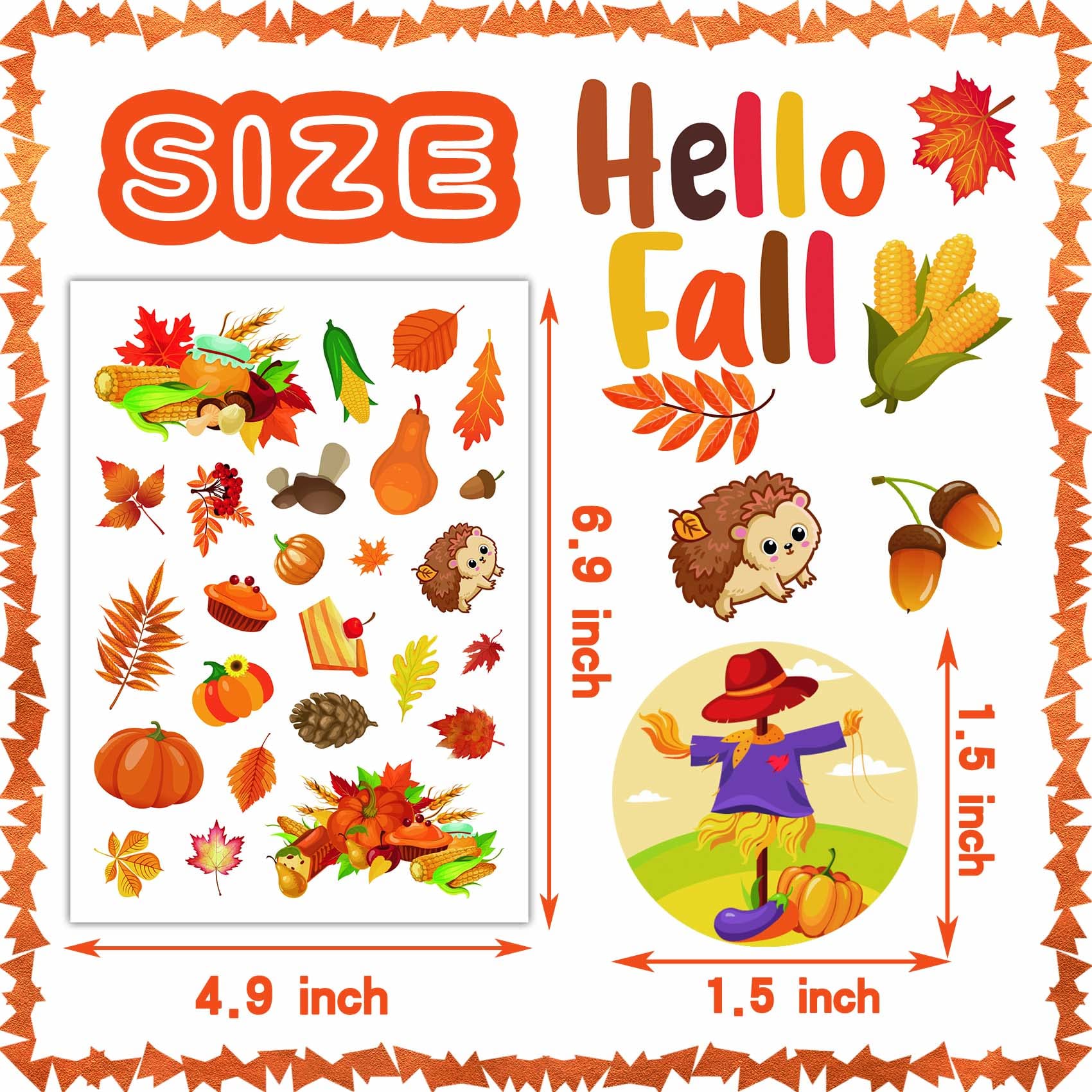 Fall Stickers for Kids - Autumn Bulk Thanksgiving Pumpkin & Maple Leaves Stickers for Cards, Envelopes, Gifts - Perfect for Fall Party Supplies, Classroom Decor, Scrapbooking & Seasonal Crafts