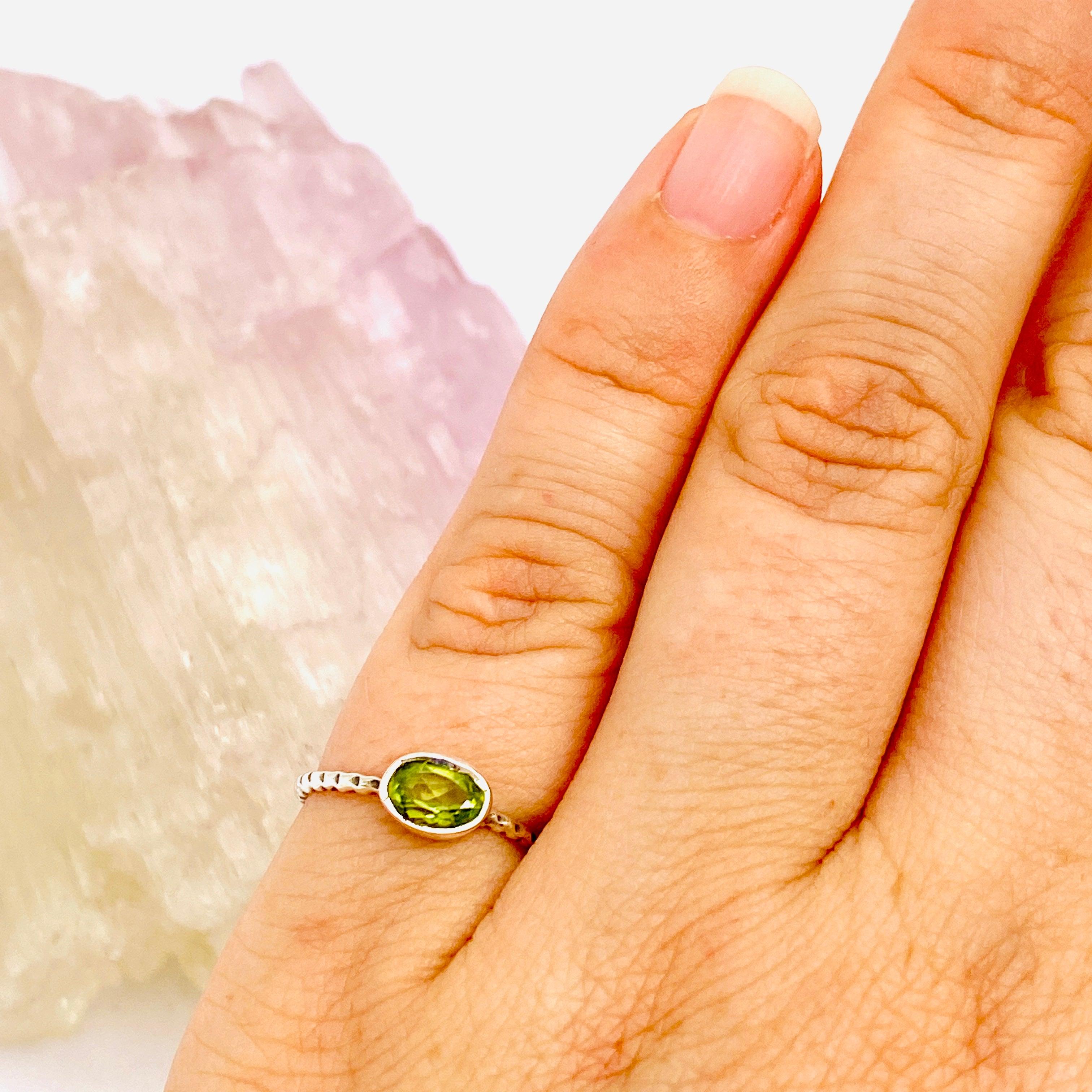Peridot Oval Faceted Fine Band Ring - 14K Gold Plated Gemstone Jewelry for Women - Elegant Gift for Anniversary, Birthday & Special Occasions