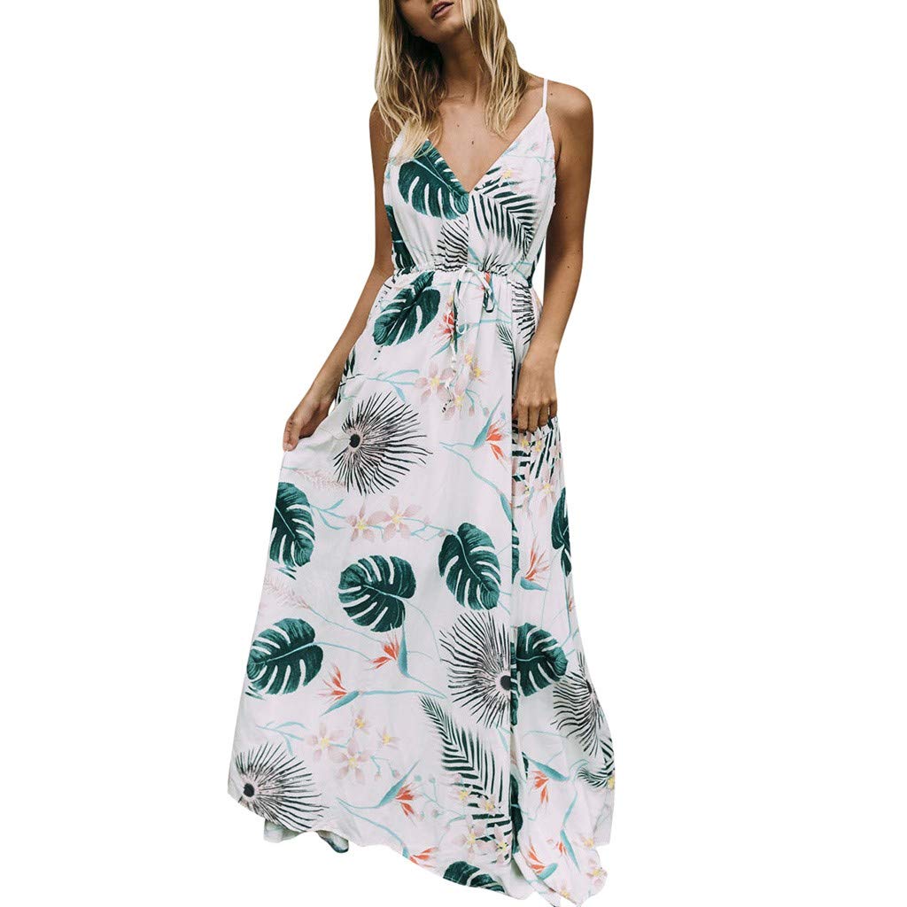 Maternity Sundress for Women - Sleeveless Floral Leaf Print Pregnancy Dress with Suspender Strap (Blue) - Perfect for Summer, Beach, and Casual Wear