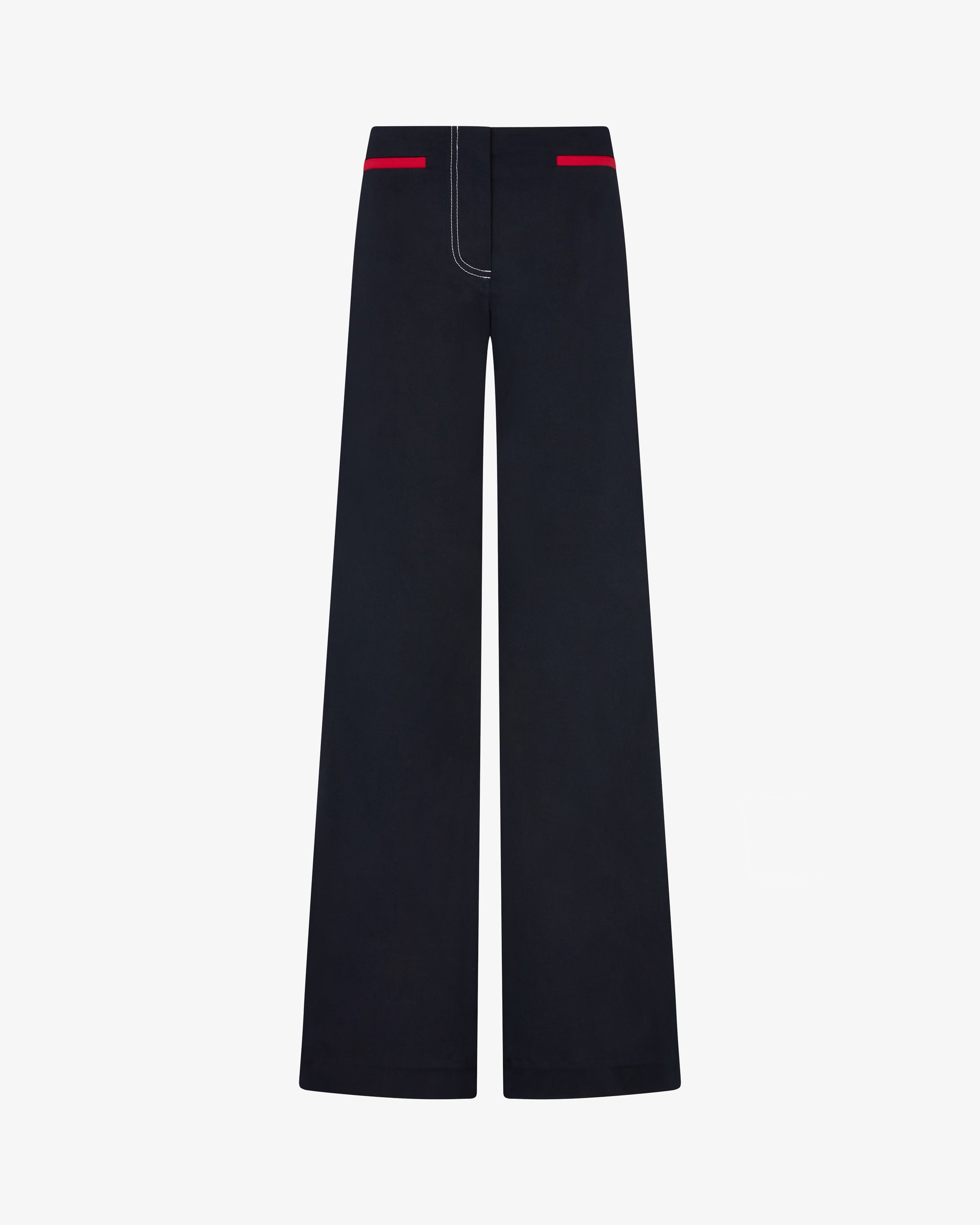 Flare Pants for Women with Contrast Pockets - Dark Blue High Waisted Wide Leg Trousers for Office, Casual Wear & Date Night Outfits