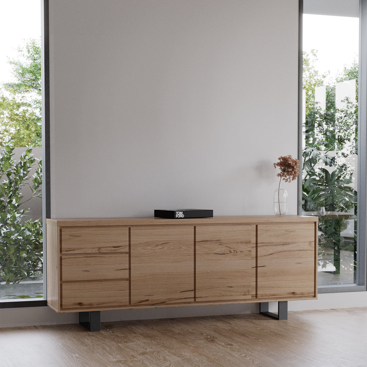 Sol Studio Ellis Buffet - Modern Wooden Sideboard with 2 Doors & 4 Drawers - Stylish Storage Cabinet for Dining Room, Living Room, or Entryway - Perfect for Home Organization & Displaying Decor