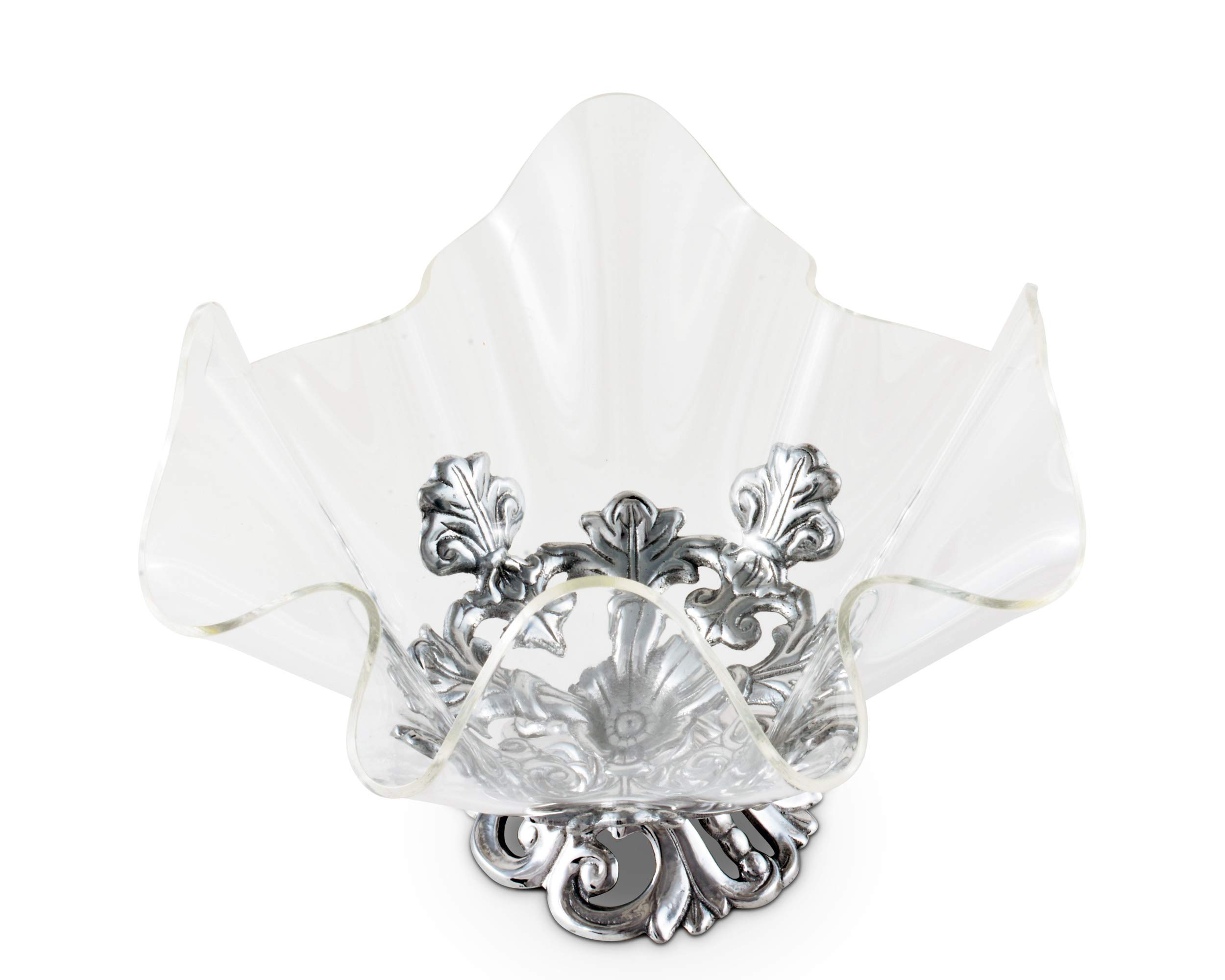 Arthur Court Designs Aluminum Fleur-De-Lis Stand with Acrylic Serving Bowl - 11 Inch Diameter, 9.25 Inch Height - Elegant Serving Tray for Parties, Weddings & Home Decor