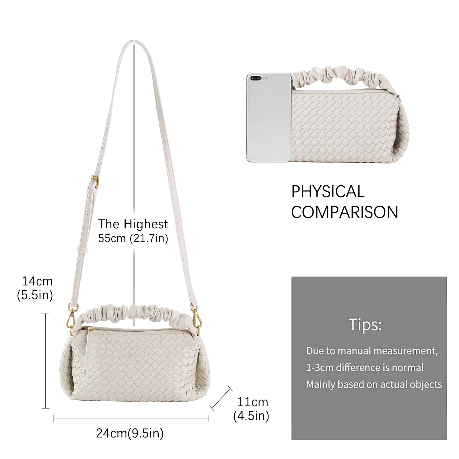 Vegan Leather Woven Crossbody Bag for Women - Detachable Strap Shoulder Bag & Wristlet Clutch Purse | Stylish Everyday Handbag for Work, Travel, and Date Night