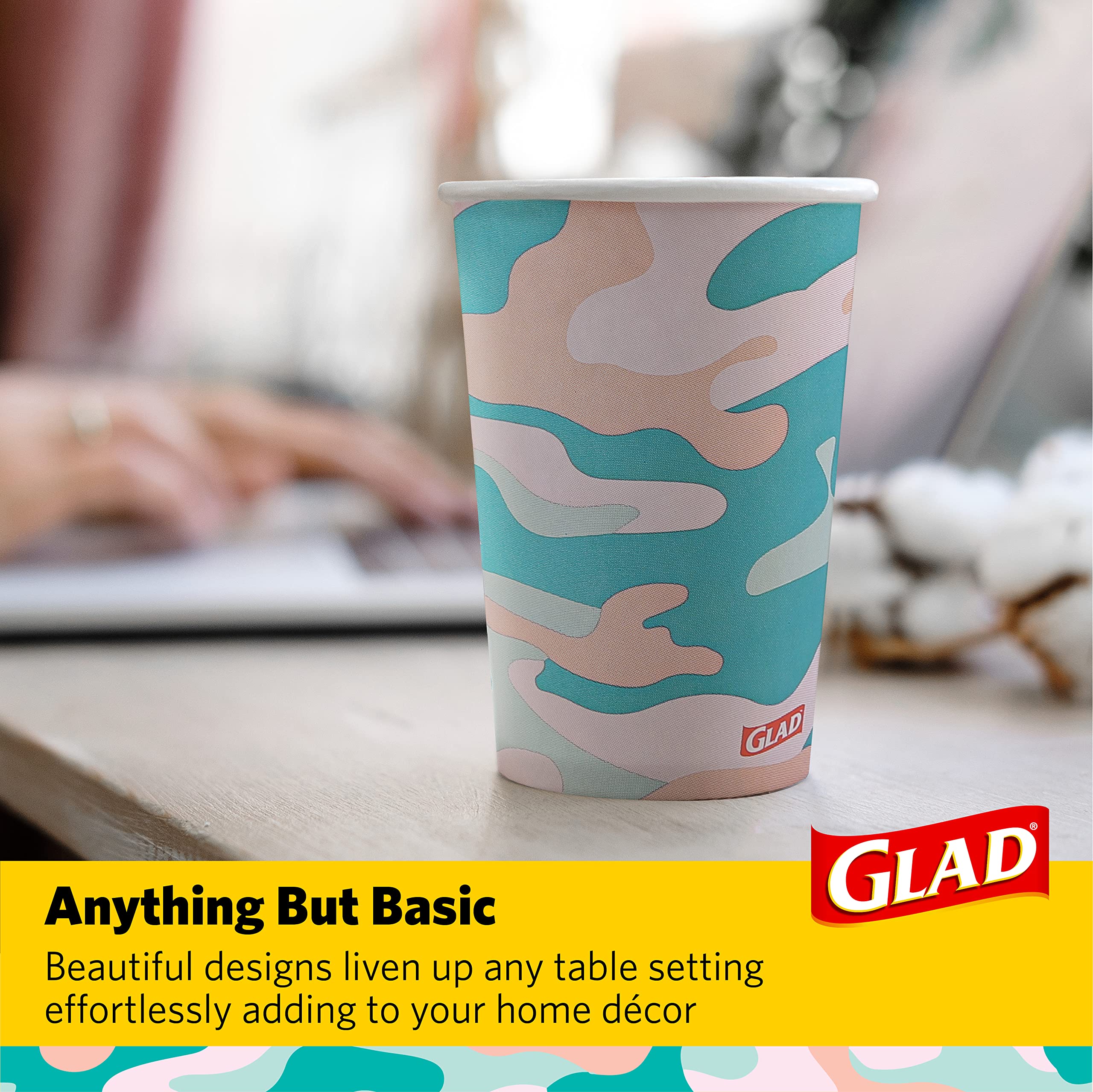 Camo Design Heavy Duty Disposable Paper Cups - 12oz (Pack of 6, 30 Count) | BPA-Free Drinking Cups for Hot & Cold Beverages, Coffee, Tea, Juice | Perfect for Parties, Picnics, Office & Home Use