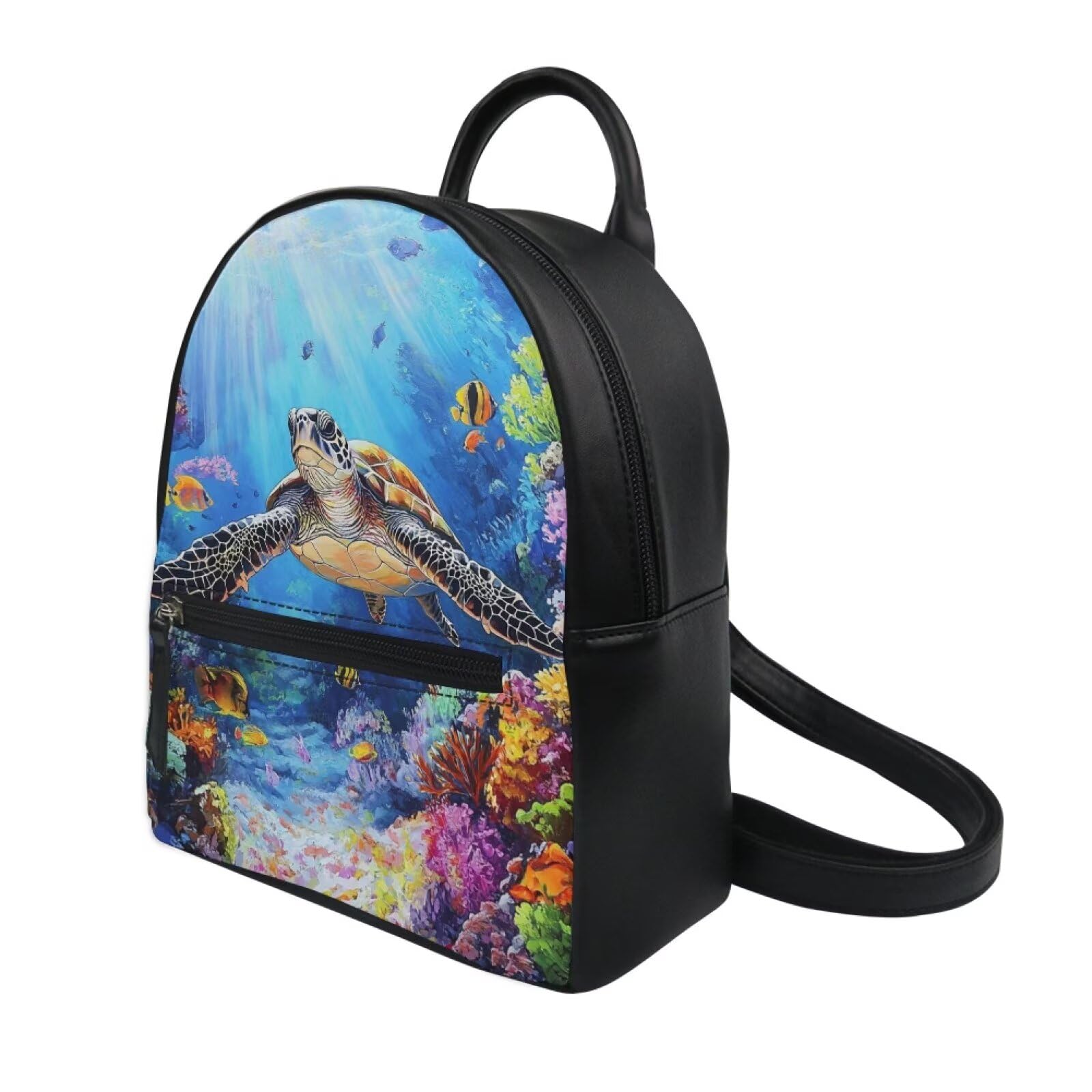 HUGS IDEA 3D Sea Turtle Mini Backpack for Women - Fashion Leather Backpack with Adjustable Strap, Lightweight Waterproof Daypack for Travel, Shopping, Hiking & School - Perfect for Beach Outings and Daily Commute