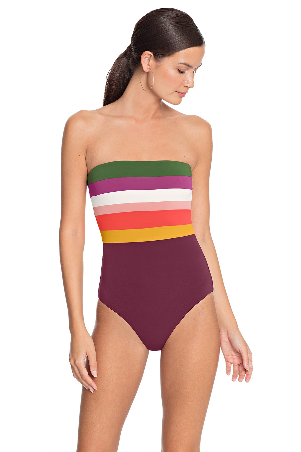 Robin Piccone Women's Suzie Color Block Bandeau One Piece Swimsuit | Stylish Solid & Stripe Swimwear | Perfect for Beach, Pool & Vacation