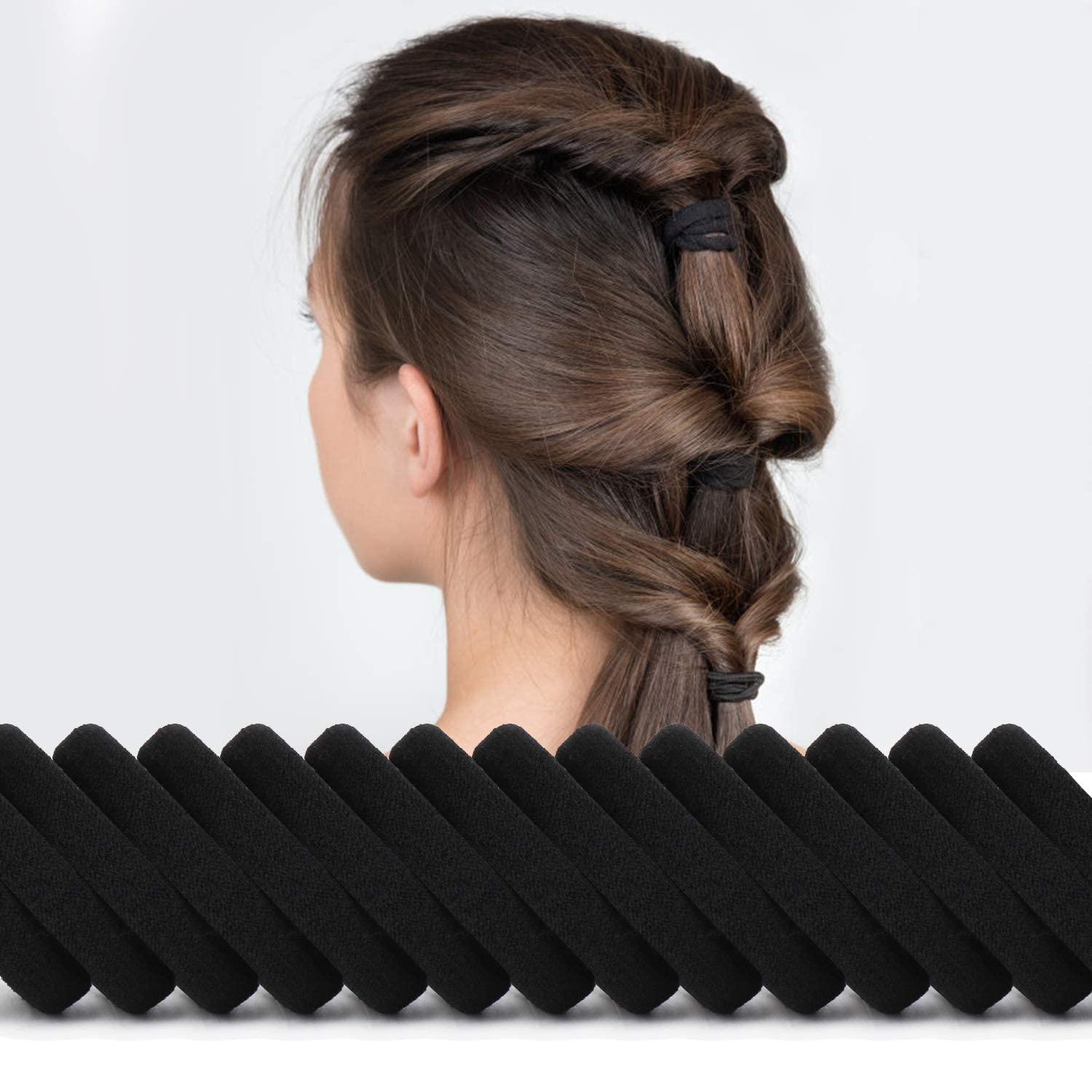 Osceola Cotton Hair Bands for Women & Girls - Soft Elastic Hair Ties, Stretchy Ponytail Holders for Thick & Thin Hair (100-Pack, Black) - Perfect for Workouts, Yoga, School & Everyday Styling