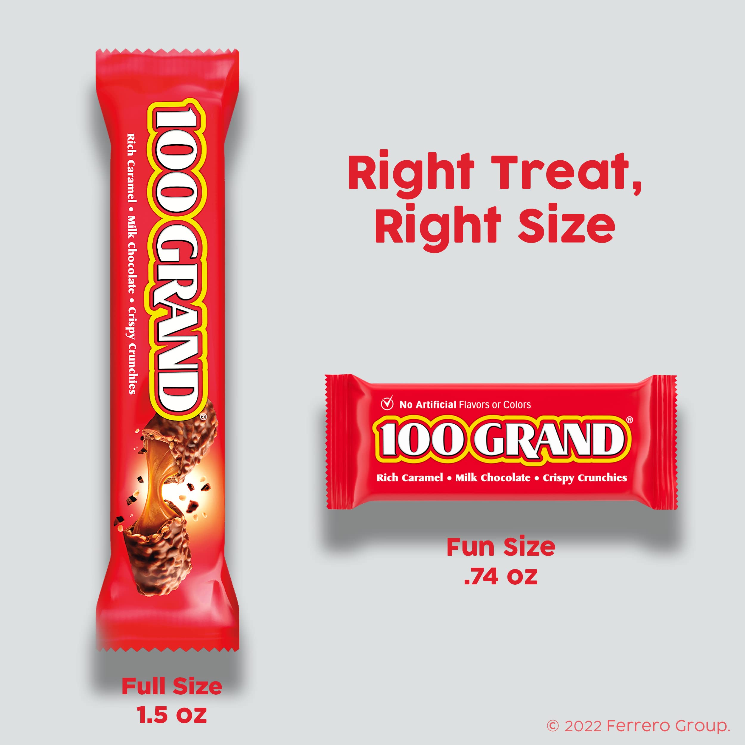 100 Grand Crispy Milk Chocolate Bars with Caramel - Bulk 24 Count Box (2.2 oz Each, Individually Wrapped) | Perfect for Halloween Candy, Party Favors & Office Snacks