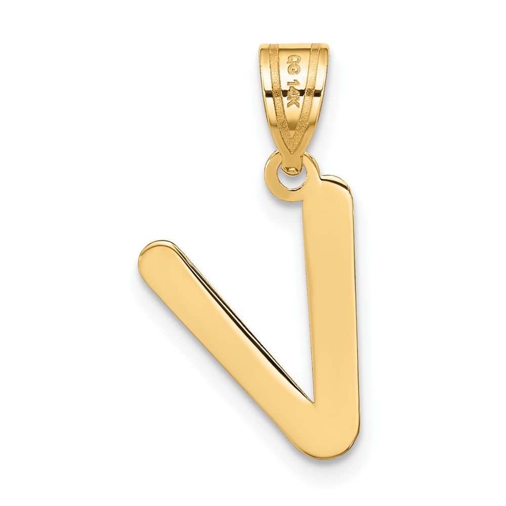 14K Yellow Gold Polished Bubble Letter V Initial Pendant Necklace - Elegant Personalized Jewelry Gift for Women, Perfect for Birthdays, Anniversaries & Special Occasions