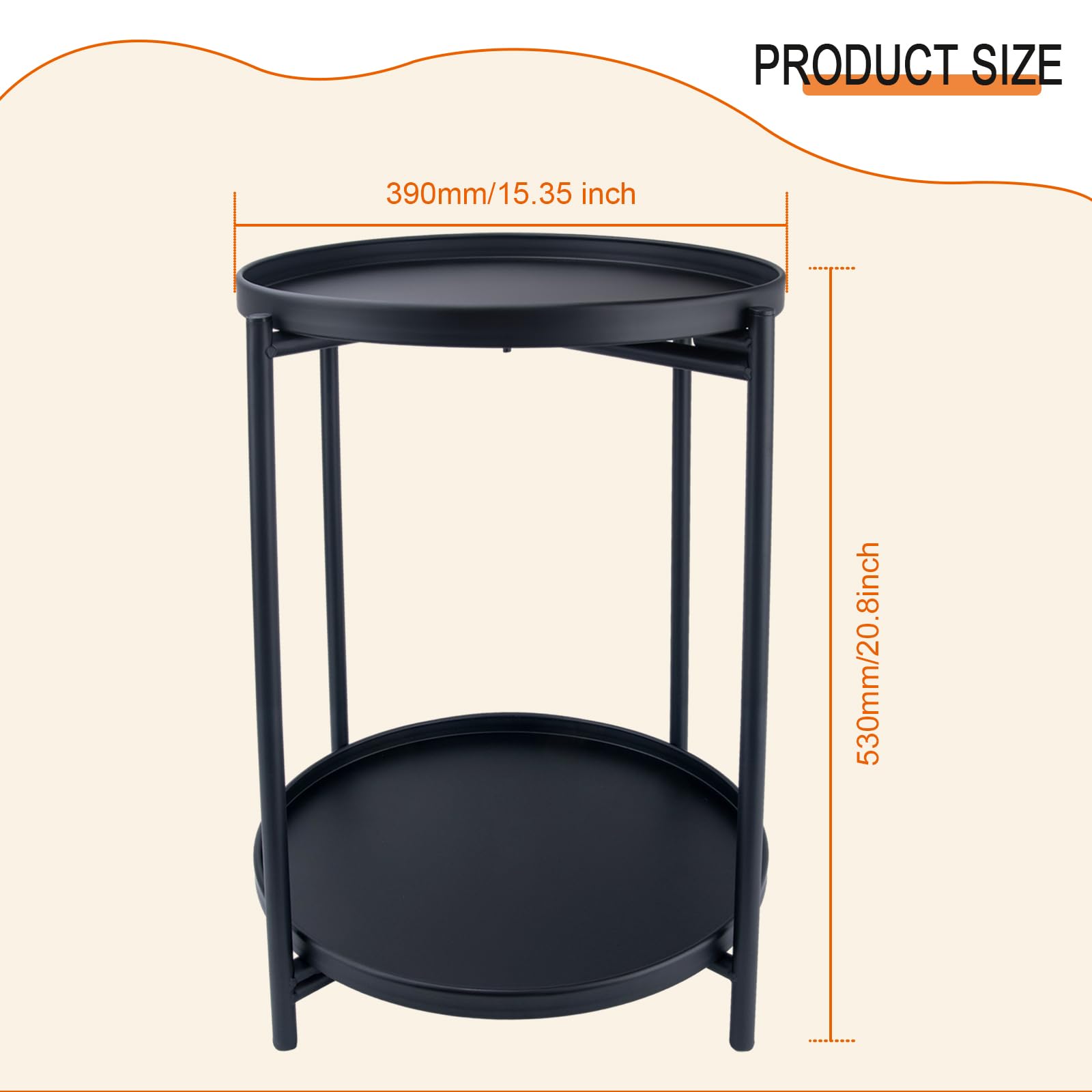 2-Tier Round Side Table with Removable Tray - Small End Table for Nursery, Bedroom, Living Room, Balcony, Office & Kitchen | Perfect for Coffee, Reading & Home Decor