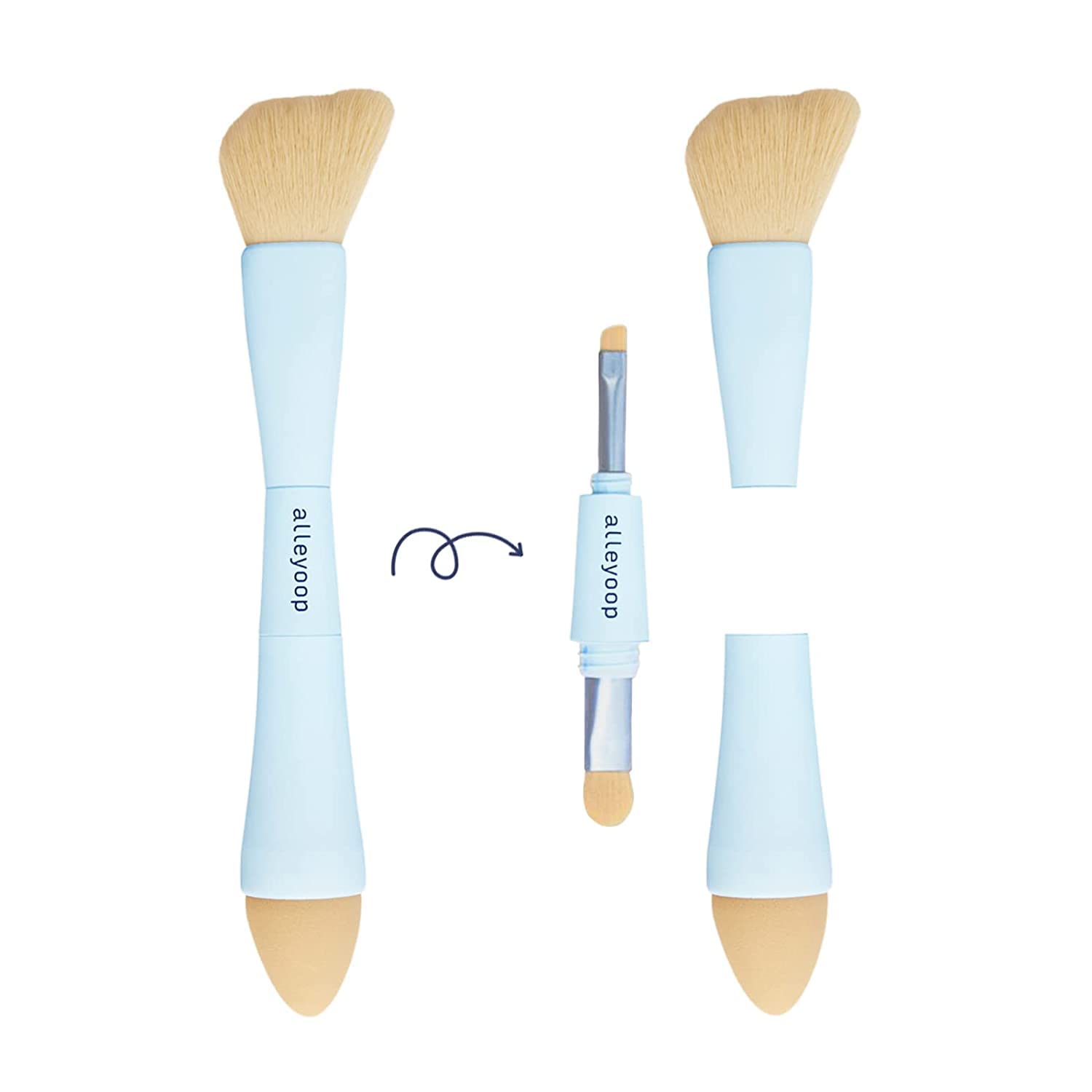 4-in-1 Multi-Function Travel Makeup Brush Set - All-in-One Cosmetic Sponge, Eyeshadow, Eyebrow & Eyeliner Applicator | Perfect for On-The-Go Makeup, Travel Essentials & Quick Touch-Ups