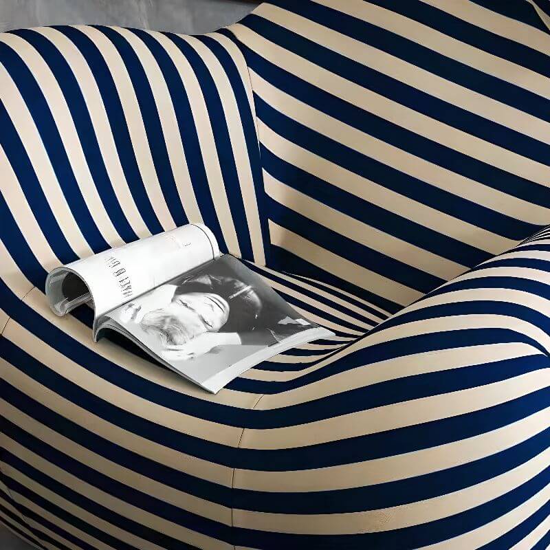 Stylish Striped & Solid Color Armchair with Cushion & Fixed Back - Burgundy/Mustard/Blue Upholstered Living Room Chair with Armrests & Matching Ottoman - Perfect for Home Office, Reading Nook or Lounge Area