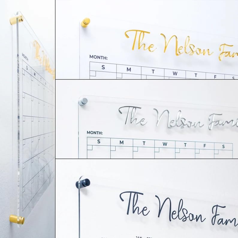 Custom 3D Gold Acrylic Wall Calendar - Personalized Family Planner & Monthly Dry Erase Board - Perfect for Home, Office & Gift Giving