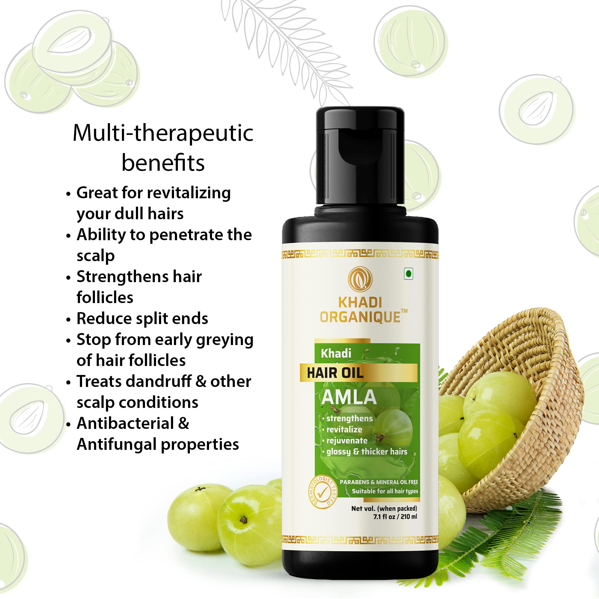 Khadi Organic Amla Hair Oil - 100% Natural & Chemical-Free for Hair Growth & Scalp Care - Perfect for Dry, Damaged Hair & Daily Nourishment