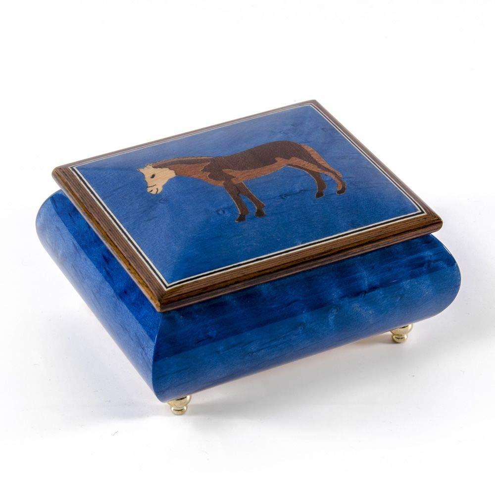 Handcrafted 18-Note Royal Blue Horse Inlay Musical Jewelry Box - Plays Multiple Songs Including Daddy's Little Girl - Perfect Gift for Birthdays, Anniversaries & Special Occasions
