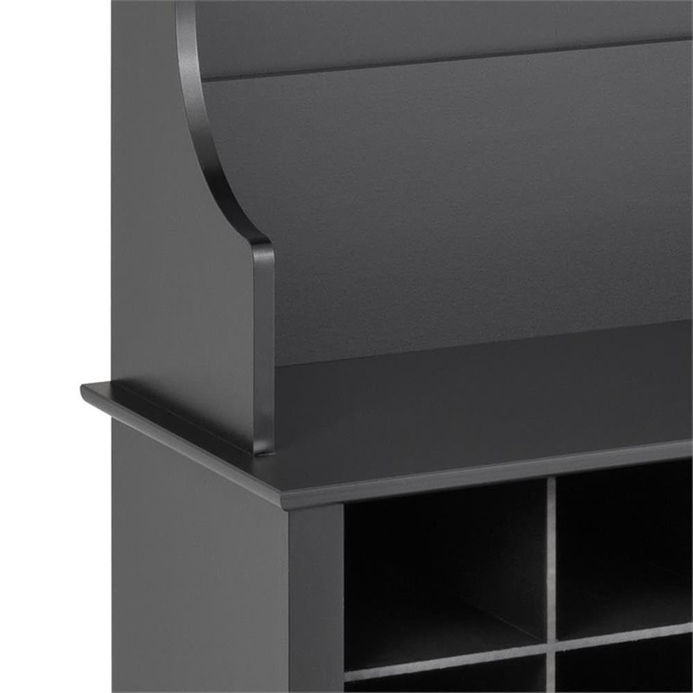 Prepac Black Hall Tree Entryway Storage Cabinet - 24 Shoe Cubbies & 6 Double Coat Hooks - 15.5