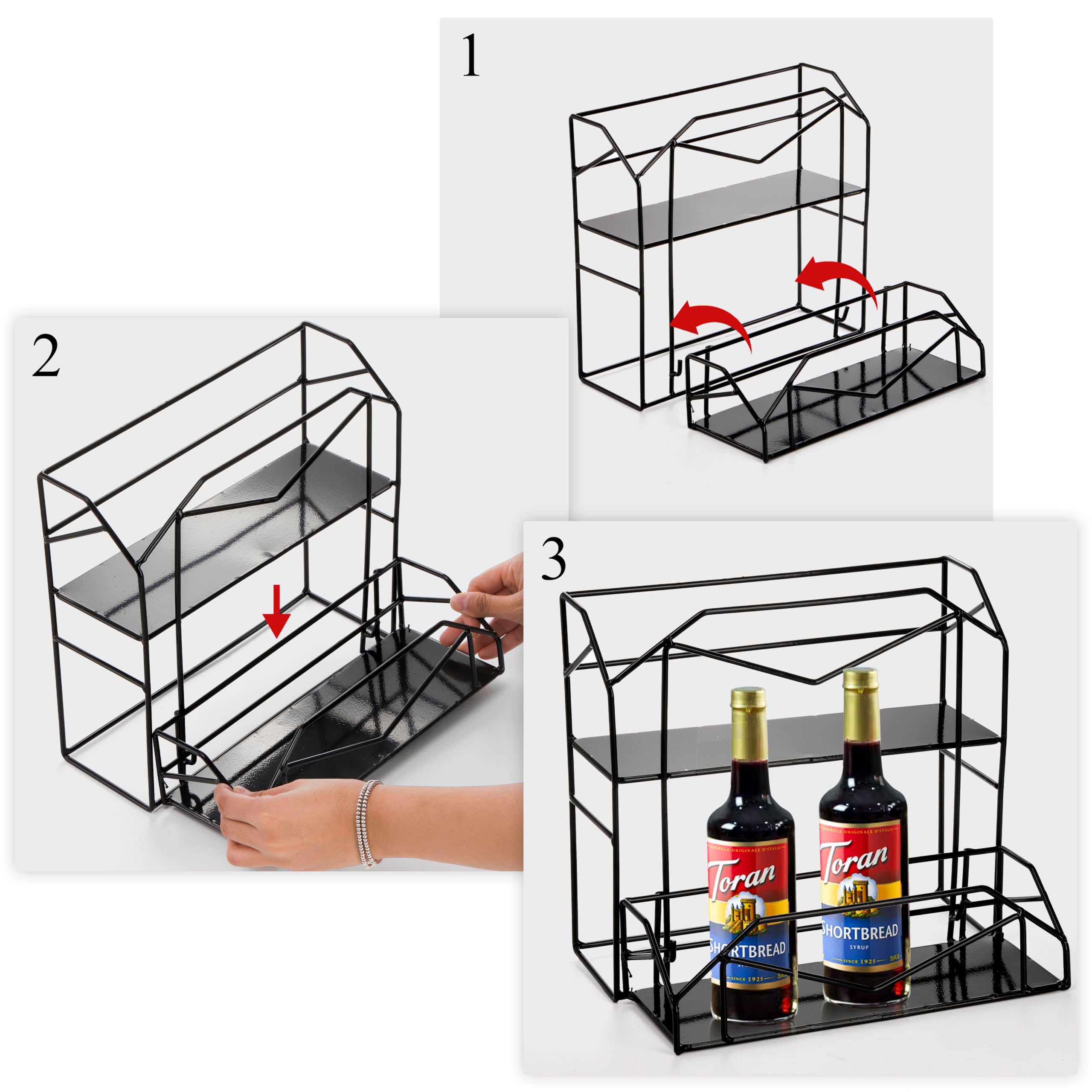 2-Tier Coffee Syrup Organizer Rack - 6 Bottle Storage Stand for Coffee Bar, Kitchen & Home - Perfect for Syrups, Wine, Salad Dressings & Condiments - Space-Saving Countertop Organizer for Baristas & Home Brewers