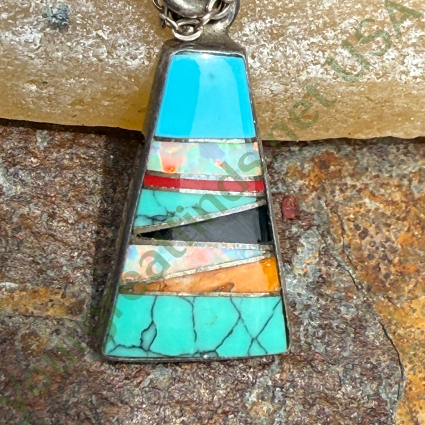 Vintage Southwestern Sterling Silver Opal Turquoise Necklace for Women | Handmade Native American Jewelry | Perfect for Boho, Festival & Everyday Wear
