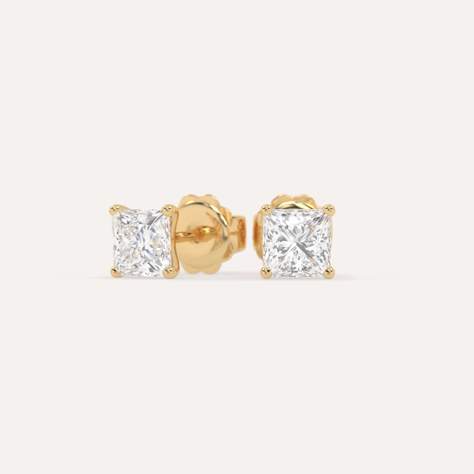 2 Carat Princess Cut Diamond Stud Earrings - 14K White Gold Earrings for Women, Perfect for Weddings, Anniversaries & Special Occasions