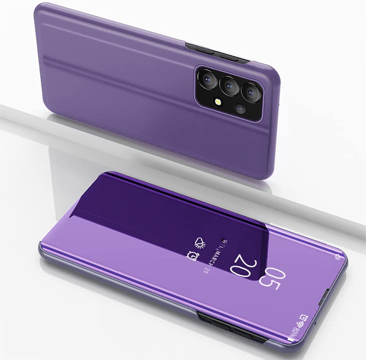 Premium Wireless Charging Mirror Case for Samsung Galaxy A33 5G - Ultra Thin Luxury Smart Display Cover with Clear View (QH Purple) - Perfect for Work, Travel & Everyday Protection