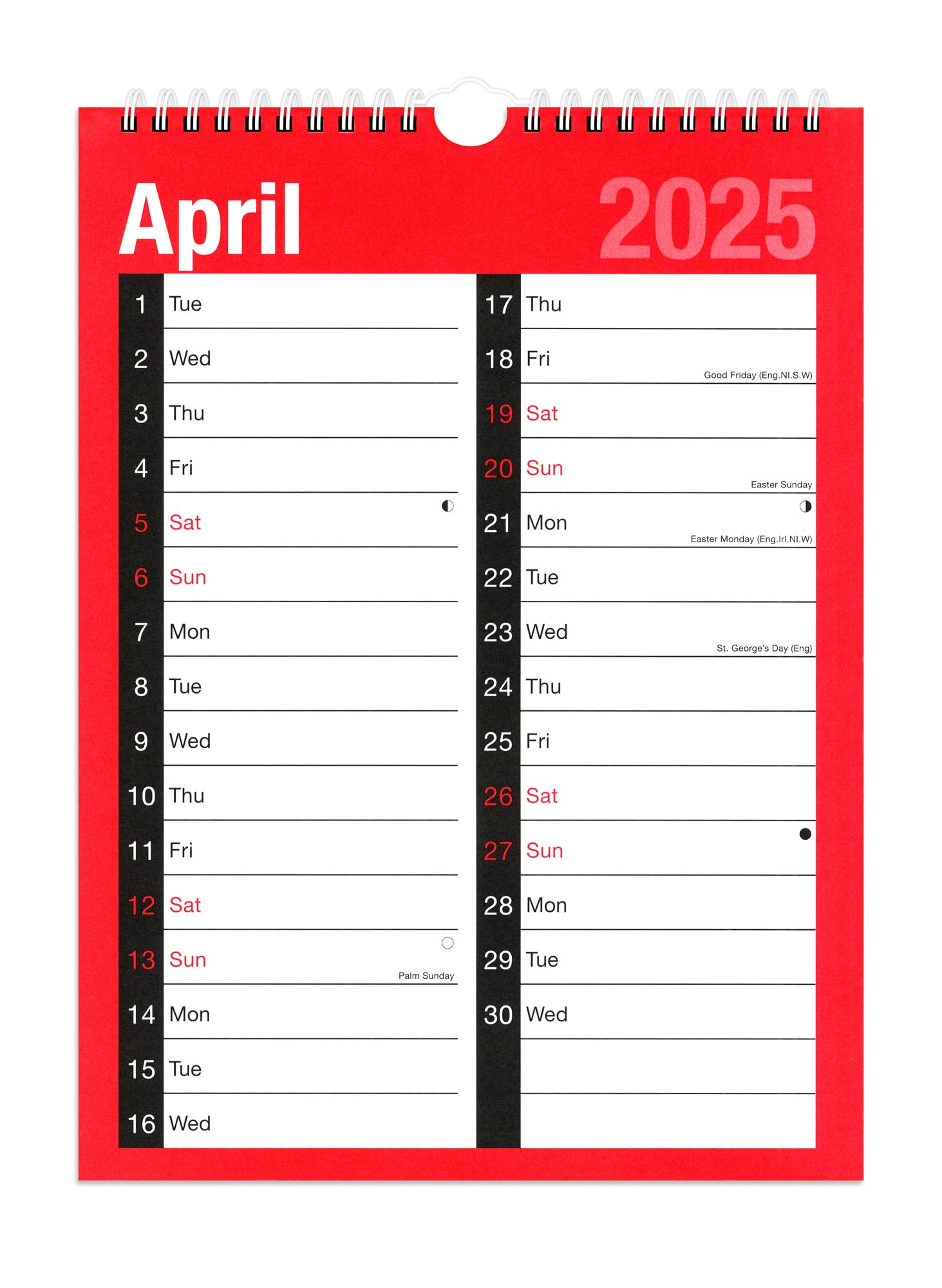 2025 Spiral Bound Wall Calendar Planner - Large A4 Size, 2-Column Monthly View, 120 GSM Thick Paper - Perfect for Home, Office & School Organization