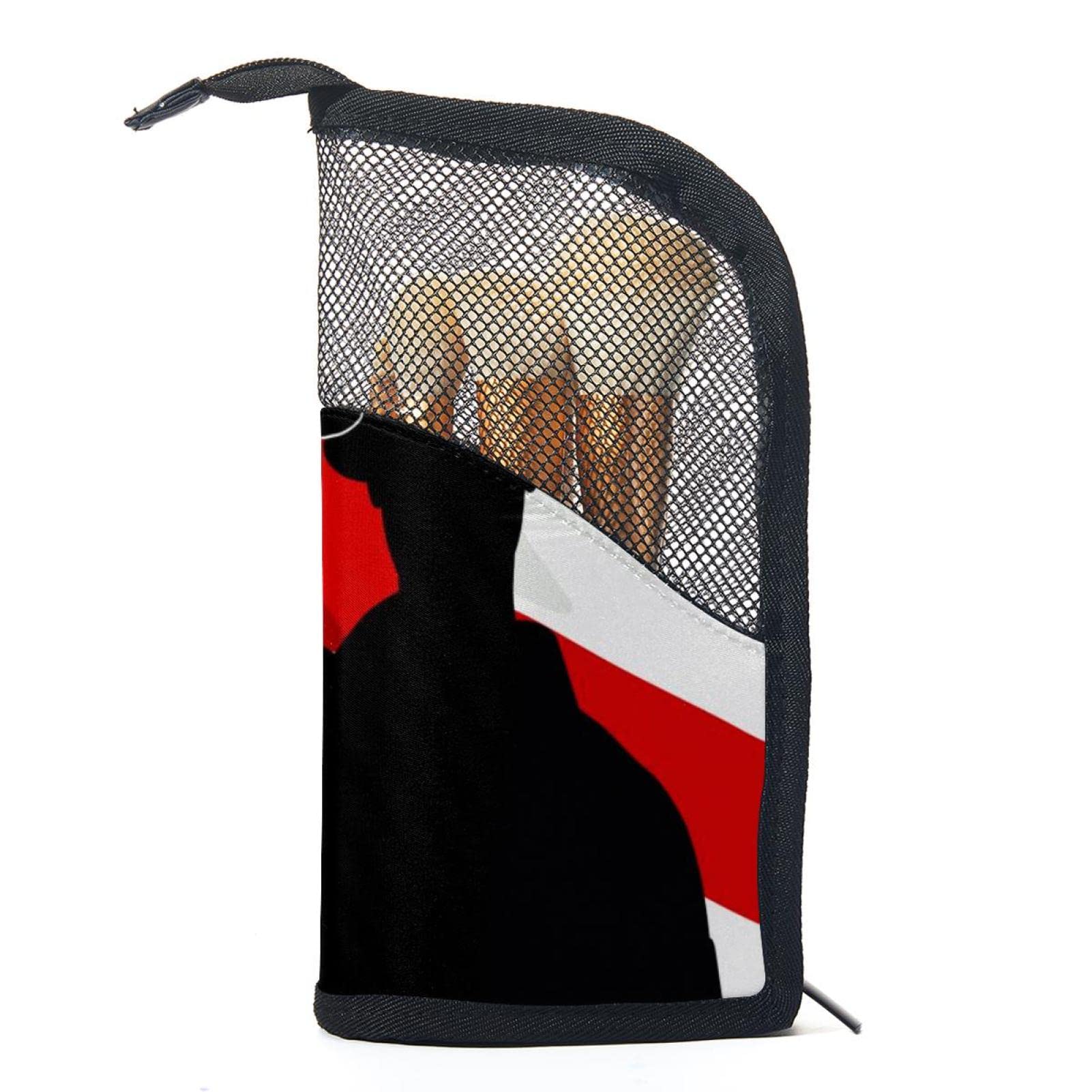 Patriotic American Soldiers Makeup Brush Organizer Bag with 12 Brushes - Portable Waterproof Cosmetic Brush Holder Case for Travel, Home & Professional Makeup Artists