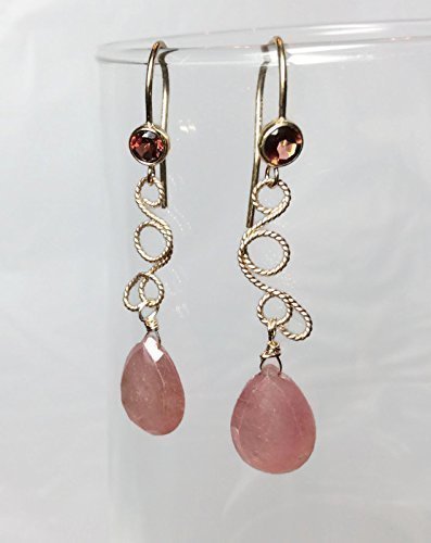 Pink Sapphire & Garnet Earrings - Gold Filled Jewelry for Gifts | 2 Inch Elegant Drops for Party & Wedding