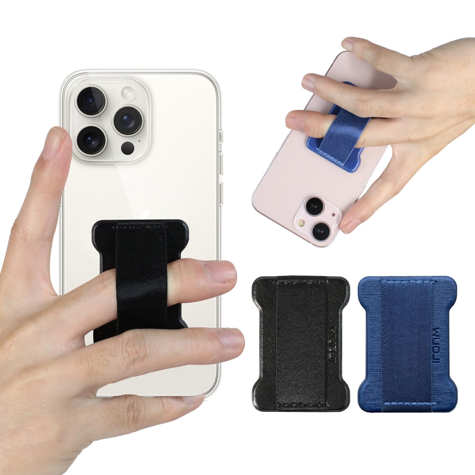 Universal Phone Grip & Holder for Smartphones - Compatible with Wireless Charging, Anti-Slip Phone Stand for Hands-Free Use (Black & Blue, 2-Pack) - Perfect for Gym, Driving, Video Calls & Selfies