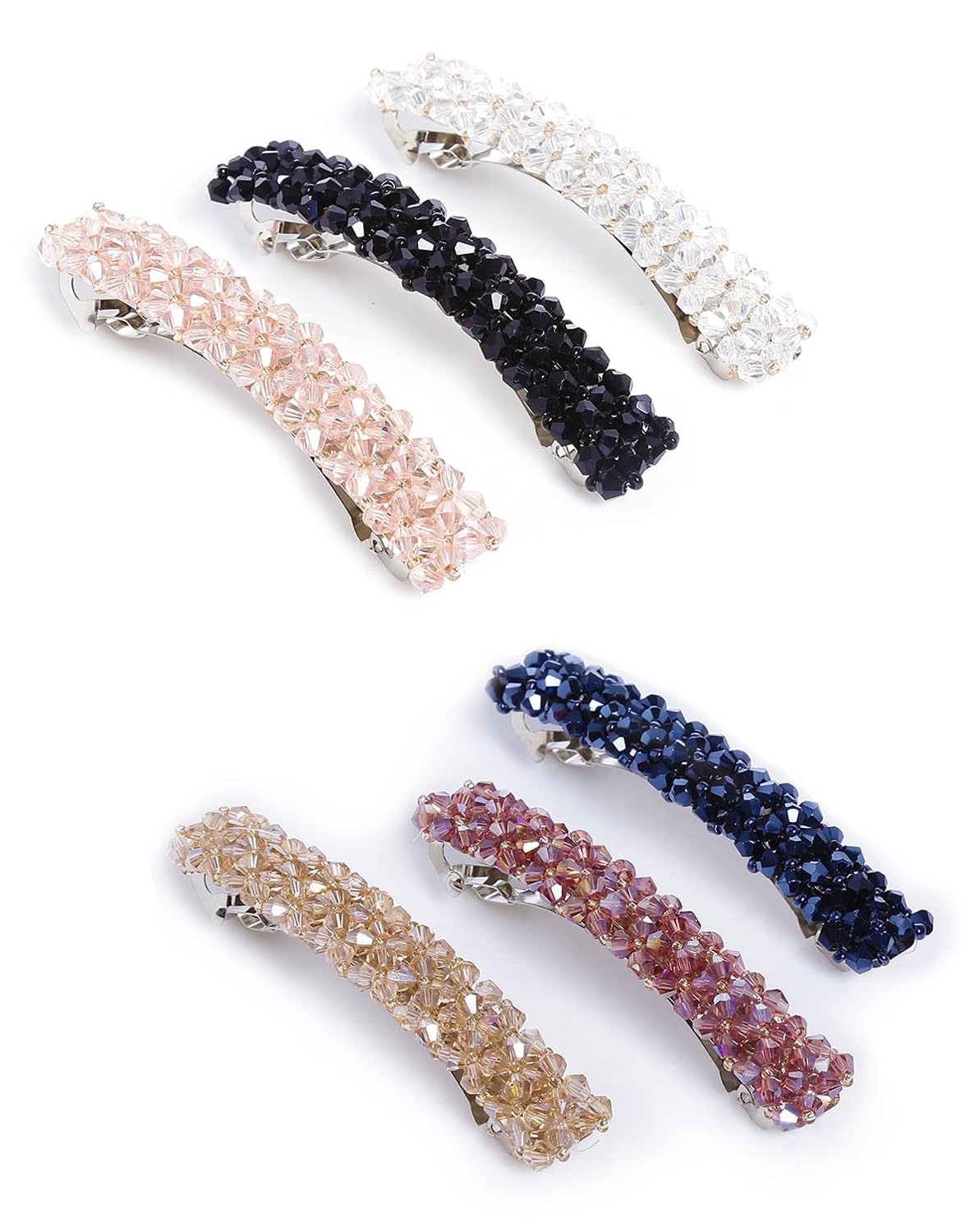 6 Pcs Crystal Hair Clips Set for Women & Girls - Shining Diva Fashion French Barrettes - Elegant Party Hair Accessories Combo for Weddings, Prom, Daily Styling