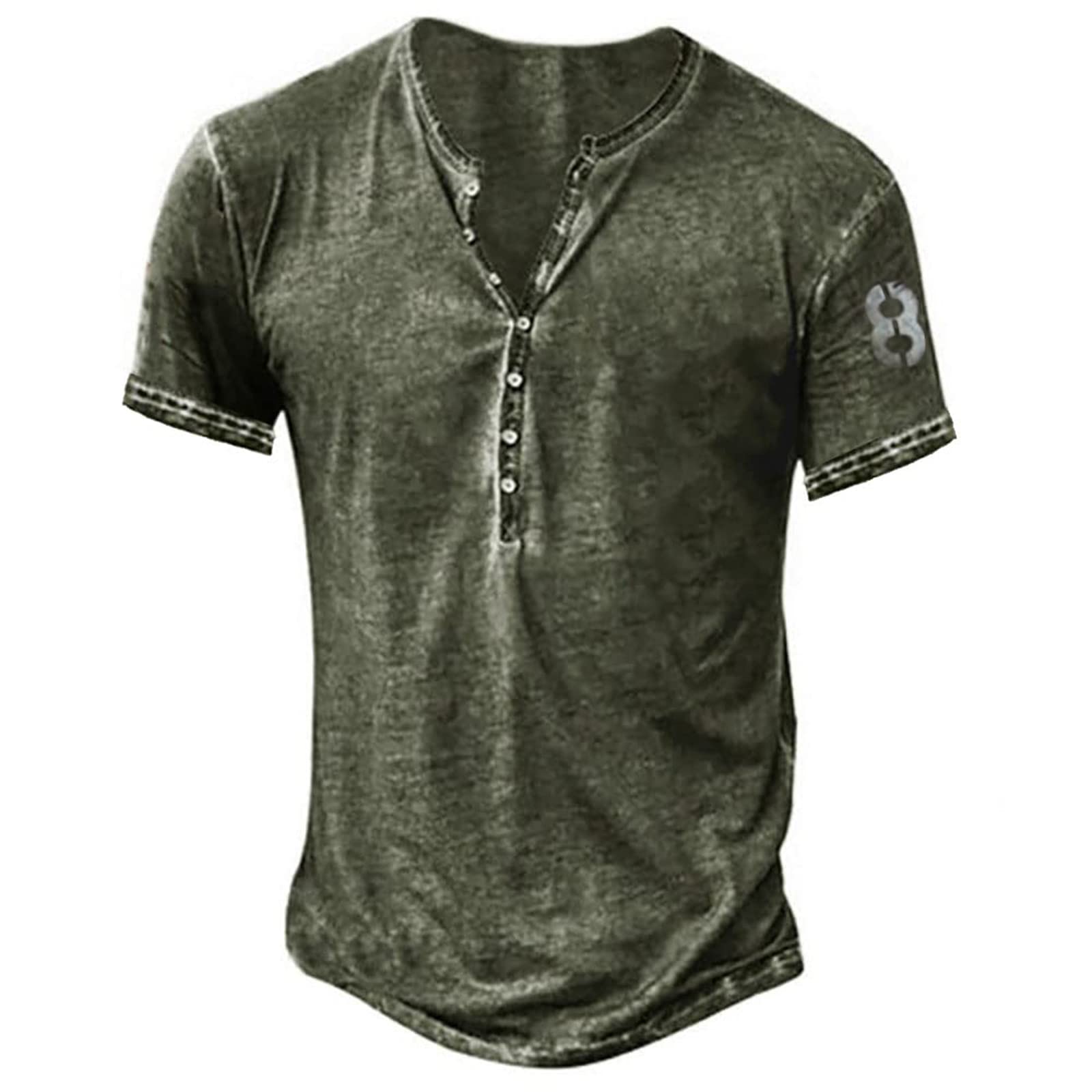 Men's Short Sleeve Henley Shirts - Casual Graphic Acid Washed Streetwear T-Shirts | Lightweight Workout Tee for Gym, Running & Everyday Wear