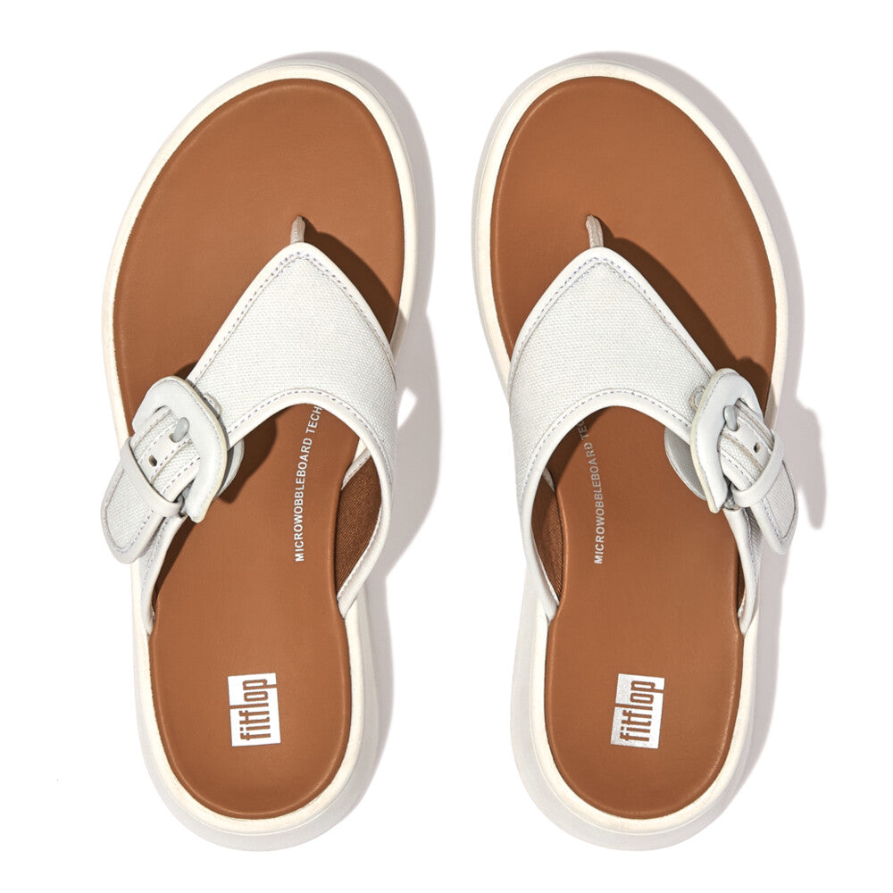 FitFlop F Mode Flatform Buckle Canvas Sandals for Women - Comfortable Walking Shoes in Seafoam Blue | Perfect for Beach, Vacation & Summer Outfits